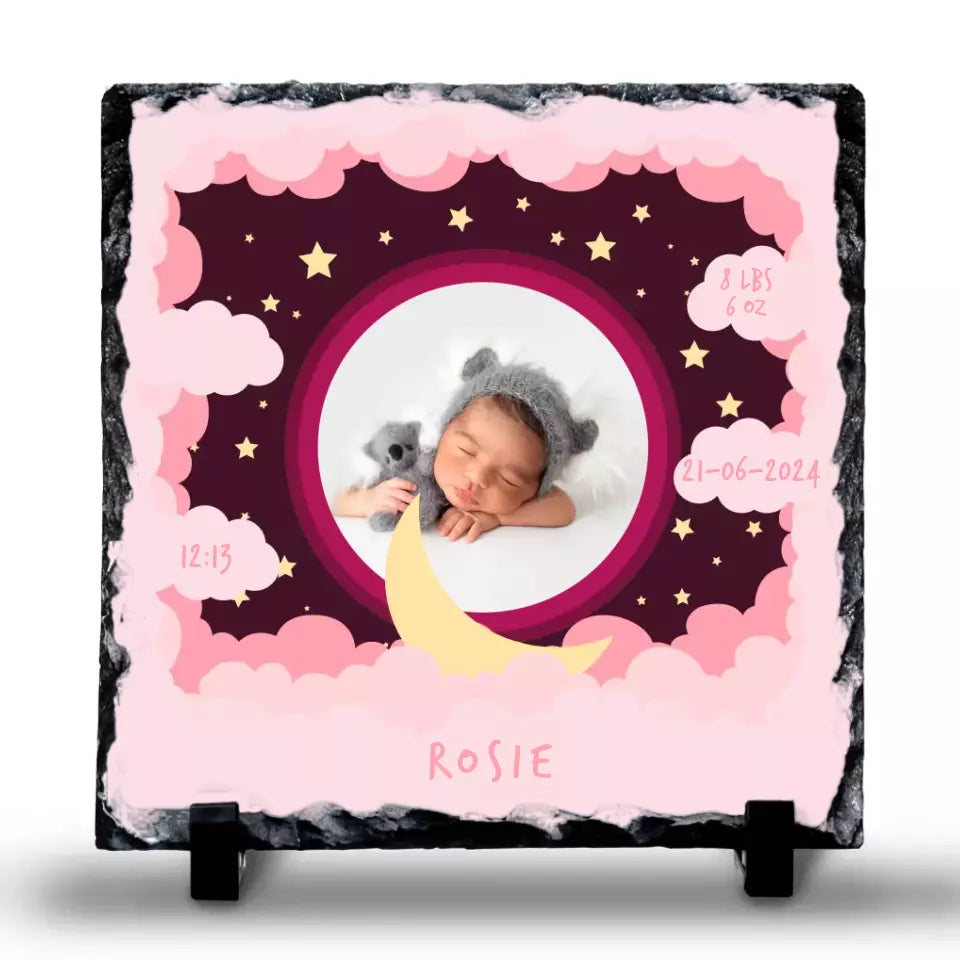 Custom Personalised Birth Announcement Photo Slate - Baby Girl - Pinks