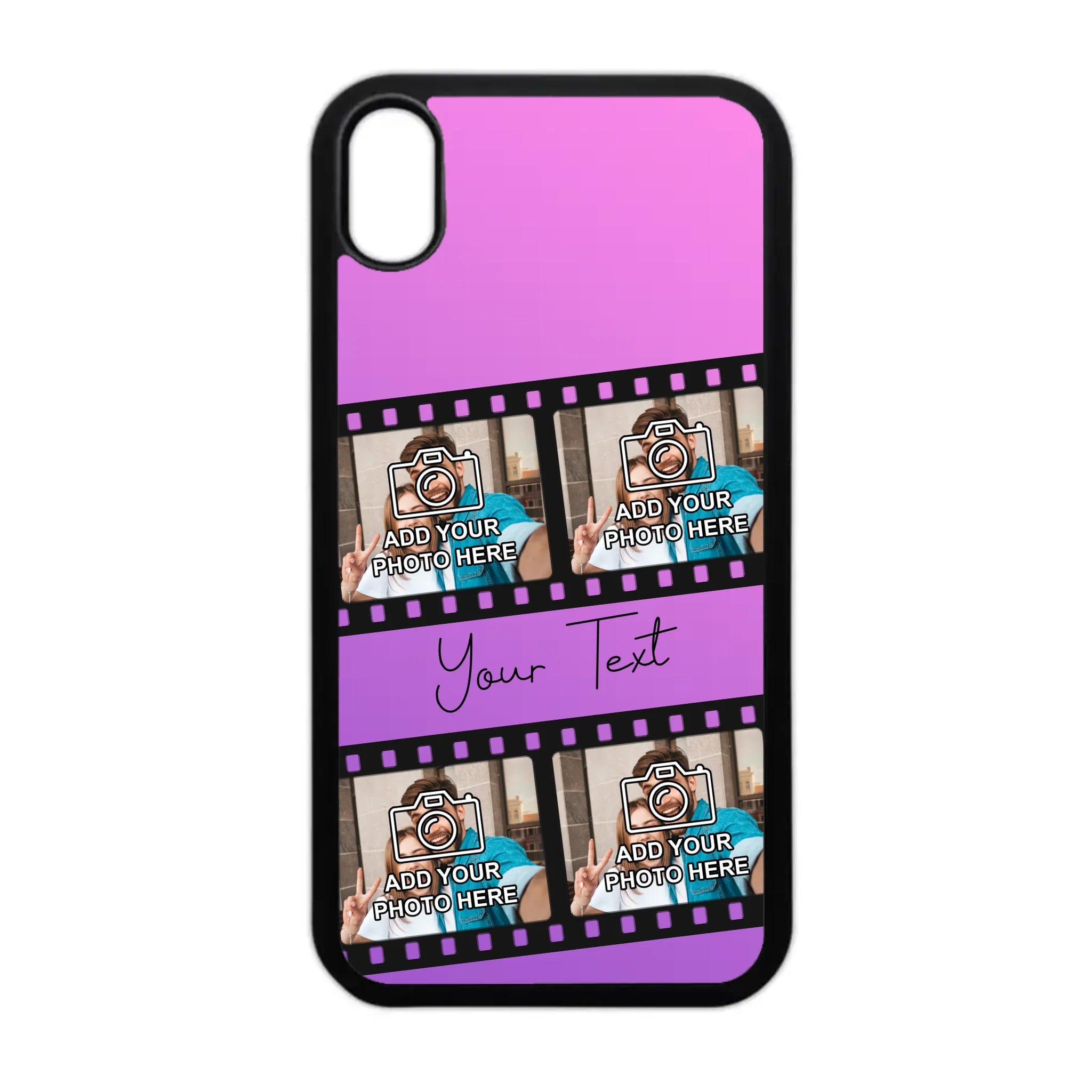 Close-up of a film reel personalised rubber TPU phone case with photos