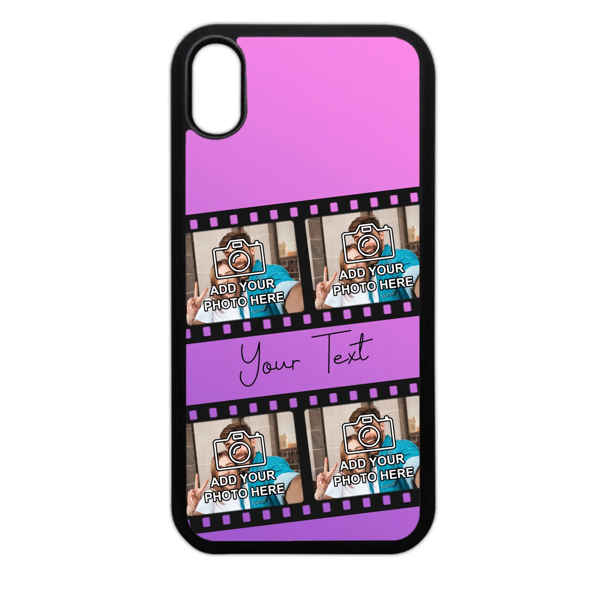 Custom photo phone case in a film reel layout available for multiple phone models