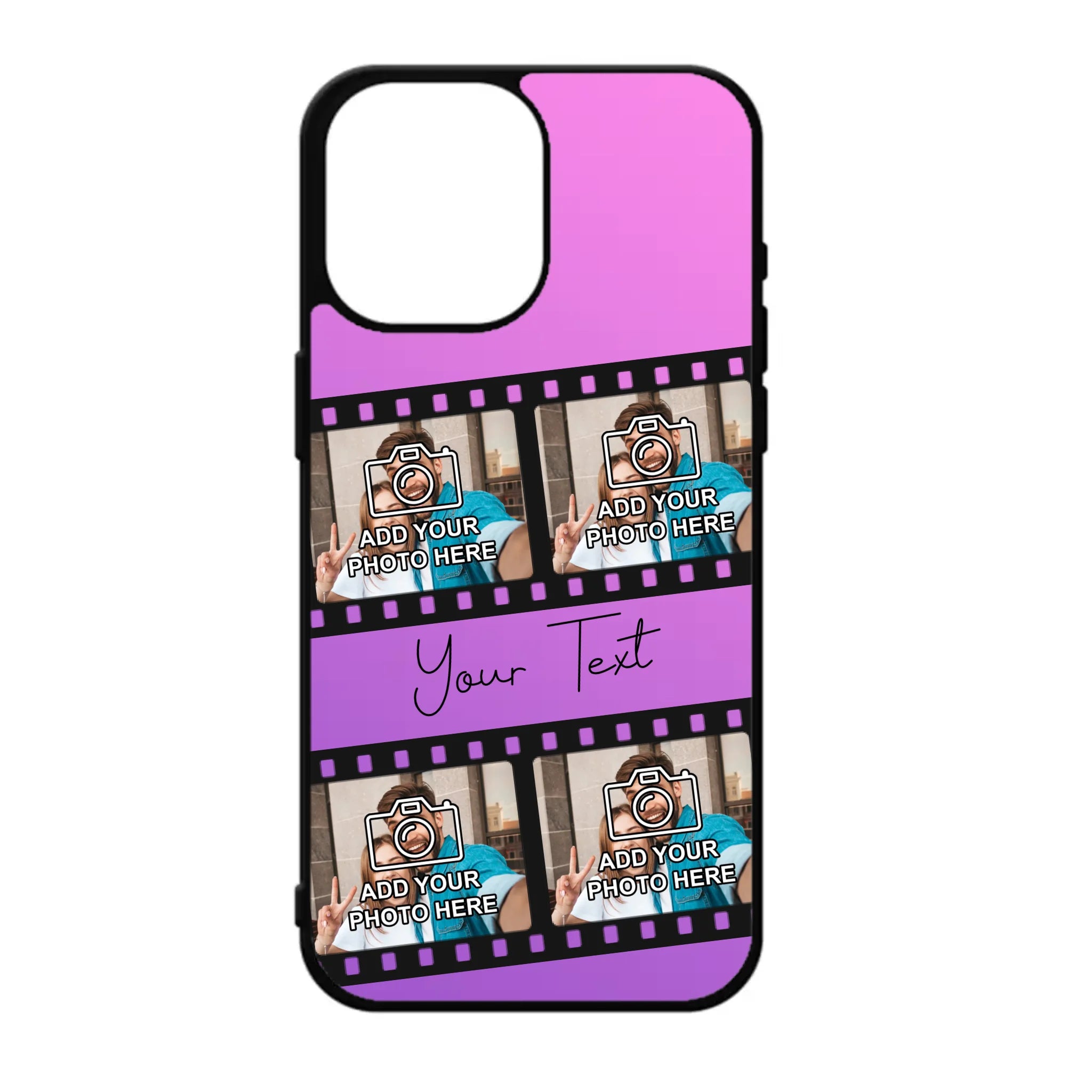 Film reel personalised phone case showing a photo strip on a TPU case