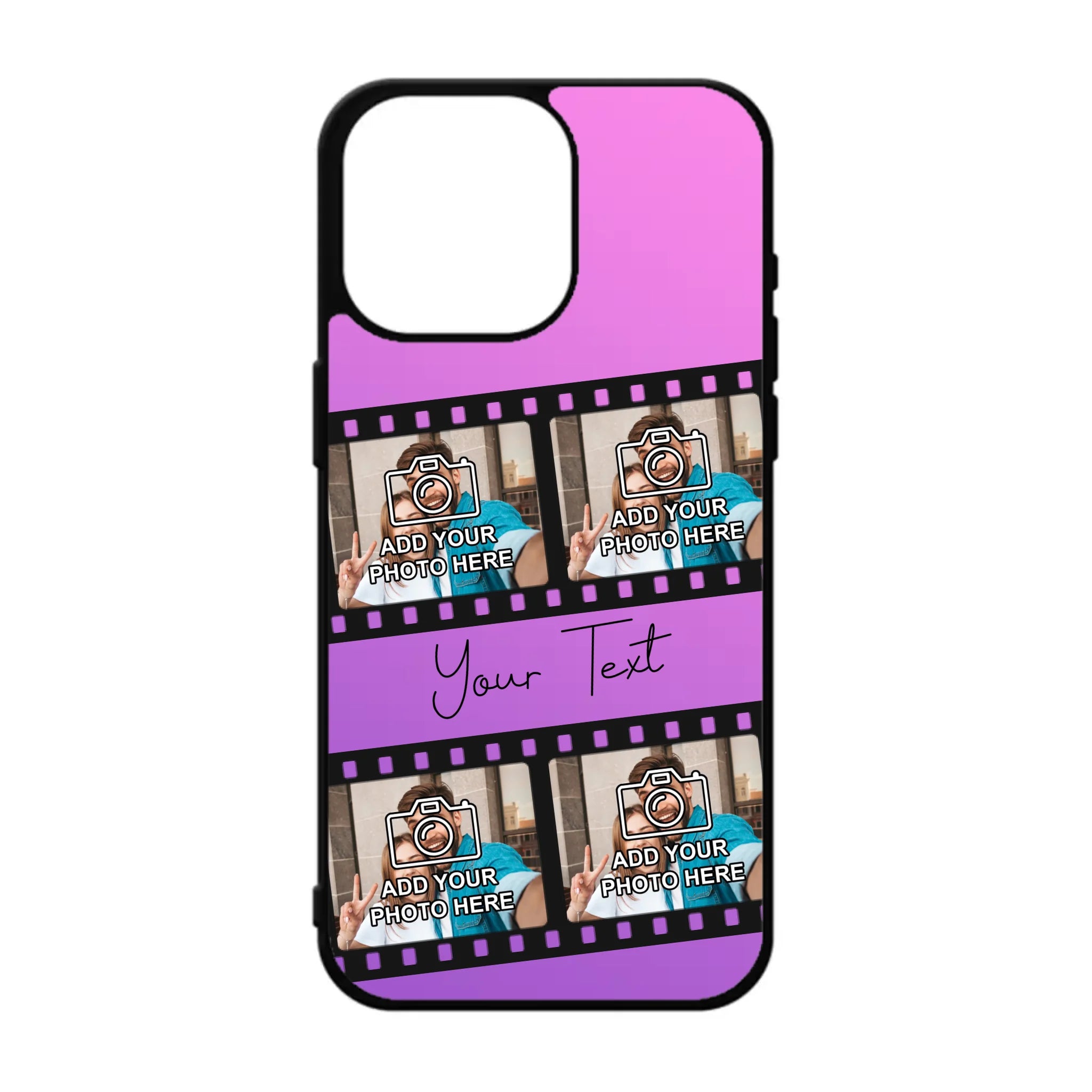 Personalised phone case with film reel photo layout for iPhone