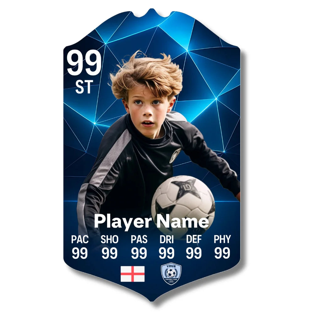 Personalised Football Card - Blue Geometric - Ultimate Gift for Football Fans