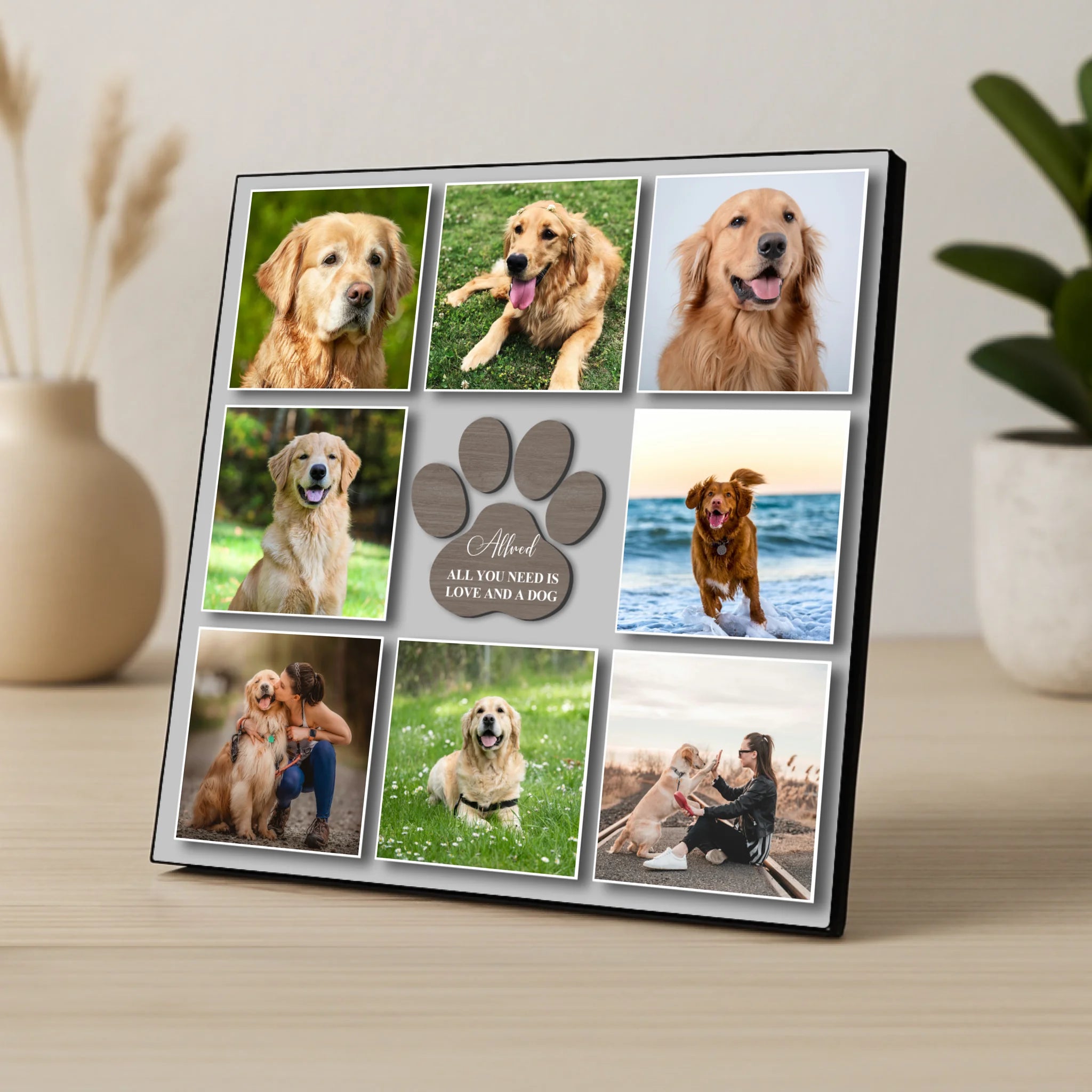 Personalised Pet Photo Collage Photo Panel– Paw Print “All You Need is Love and a Dog”