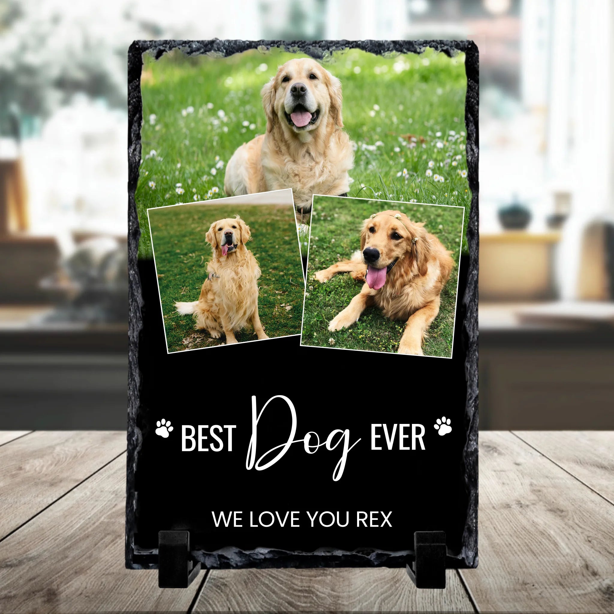 Custom photo slate gift with pet photos printed on natural slate