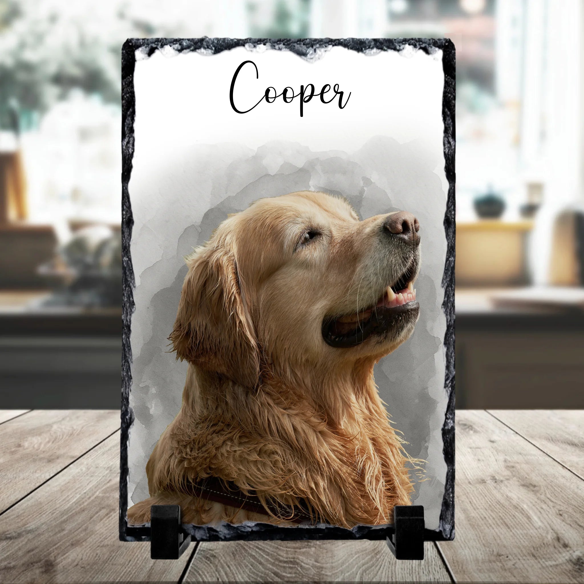 Personalised photo slate gift featuring a custom pet photo and name