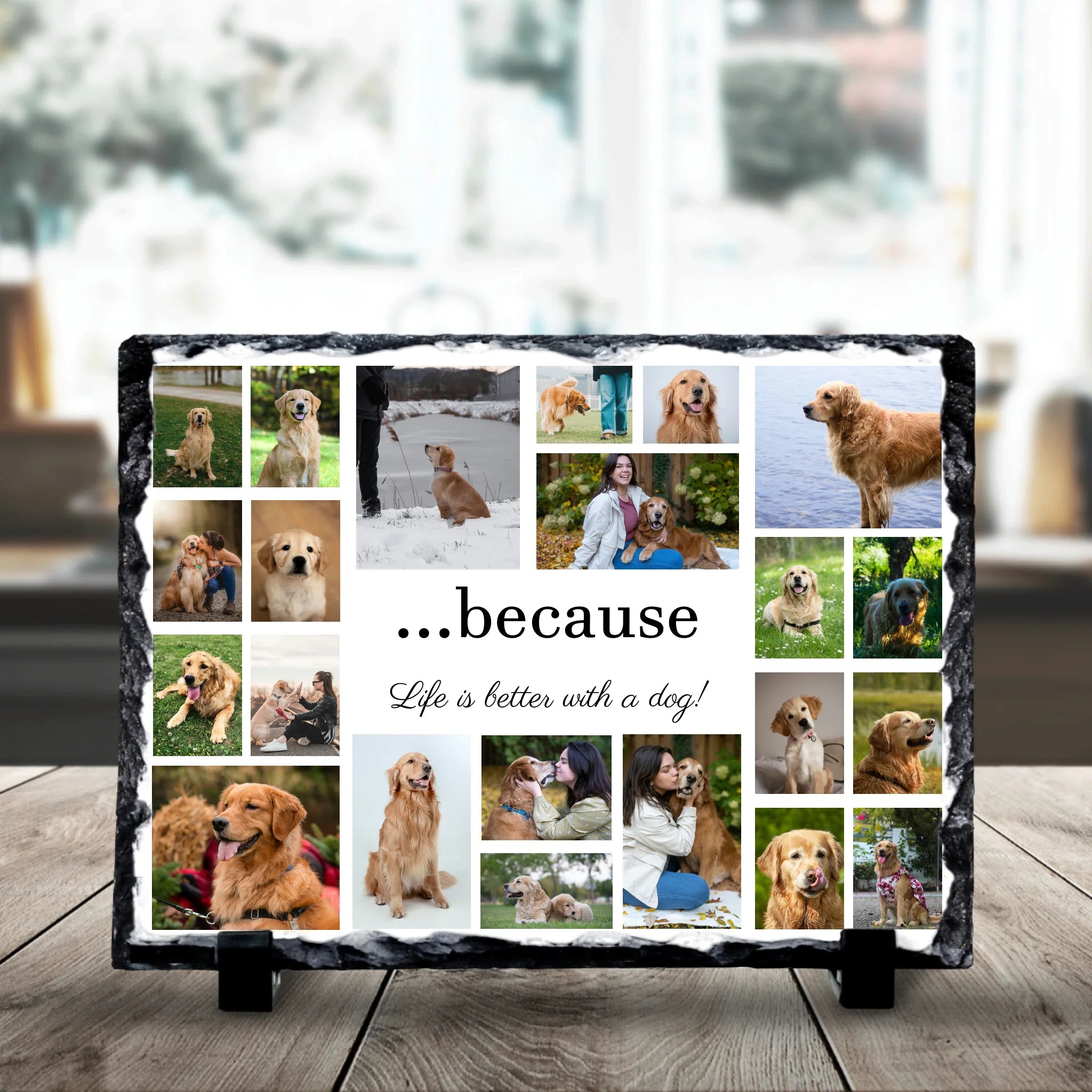19x14cm personalised photo slate with 22 pet photos printed on natural slate