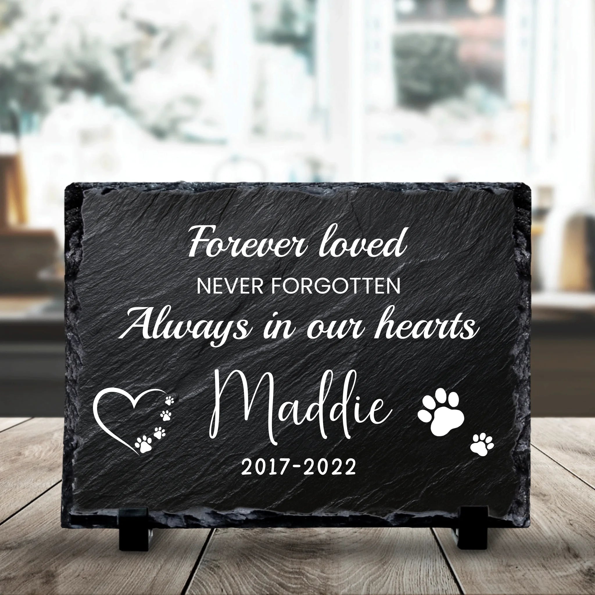 19x14cm personalised photo slate showing custom pet memorial print detail