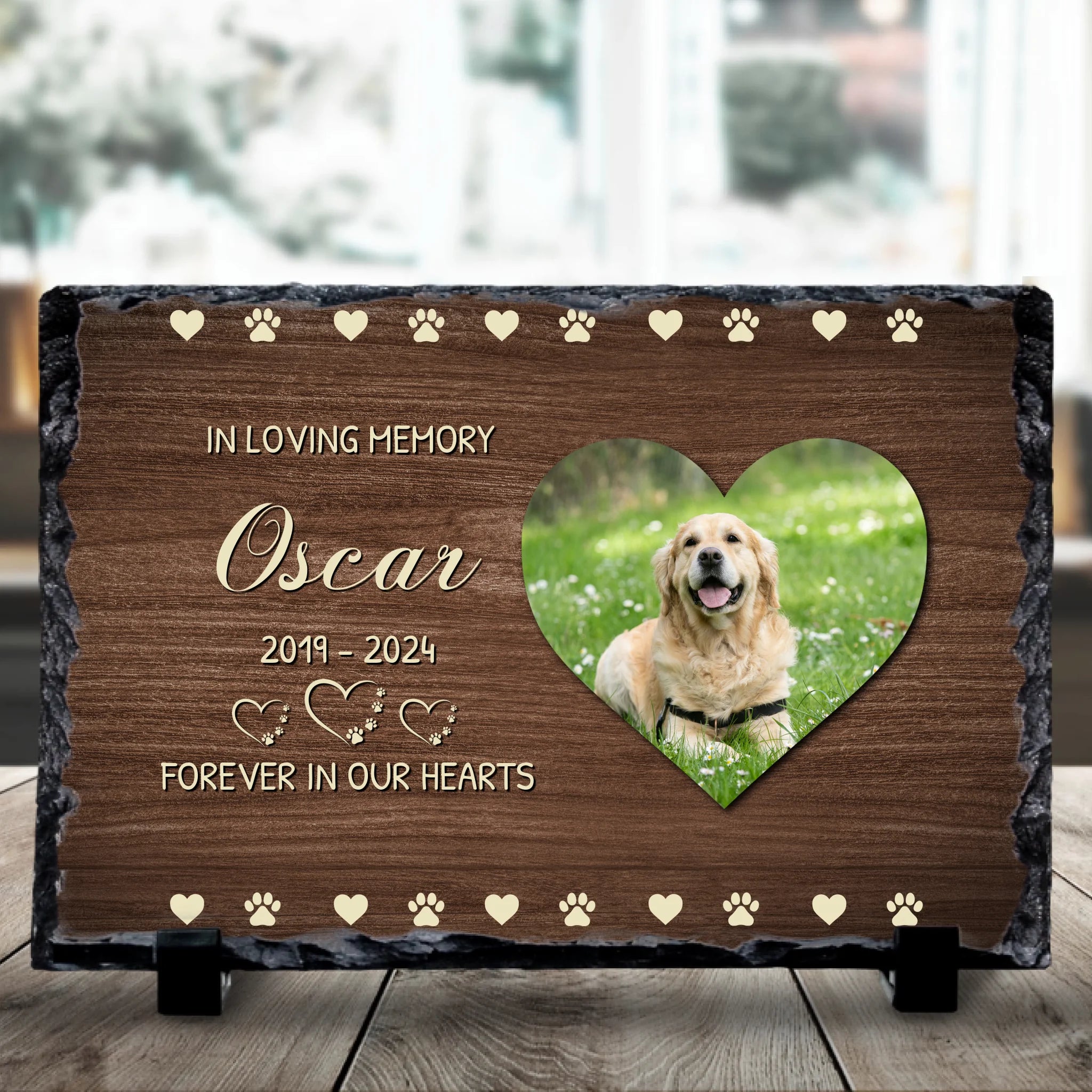 Personalised pet memorial photo slate with custom photo and In Loving Memory text