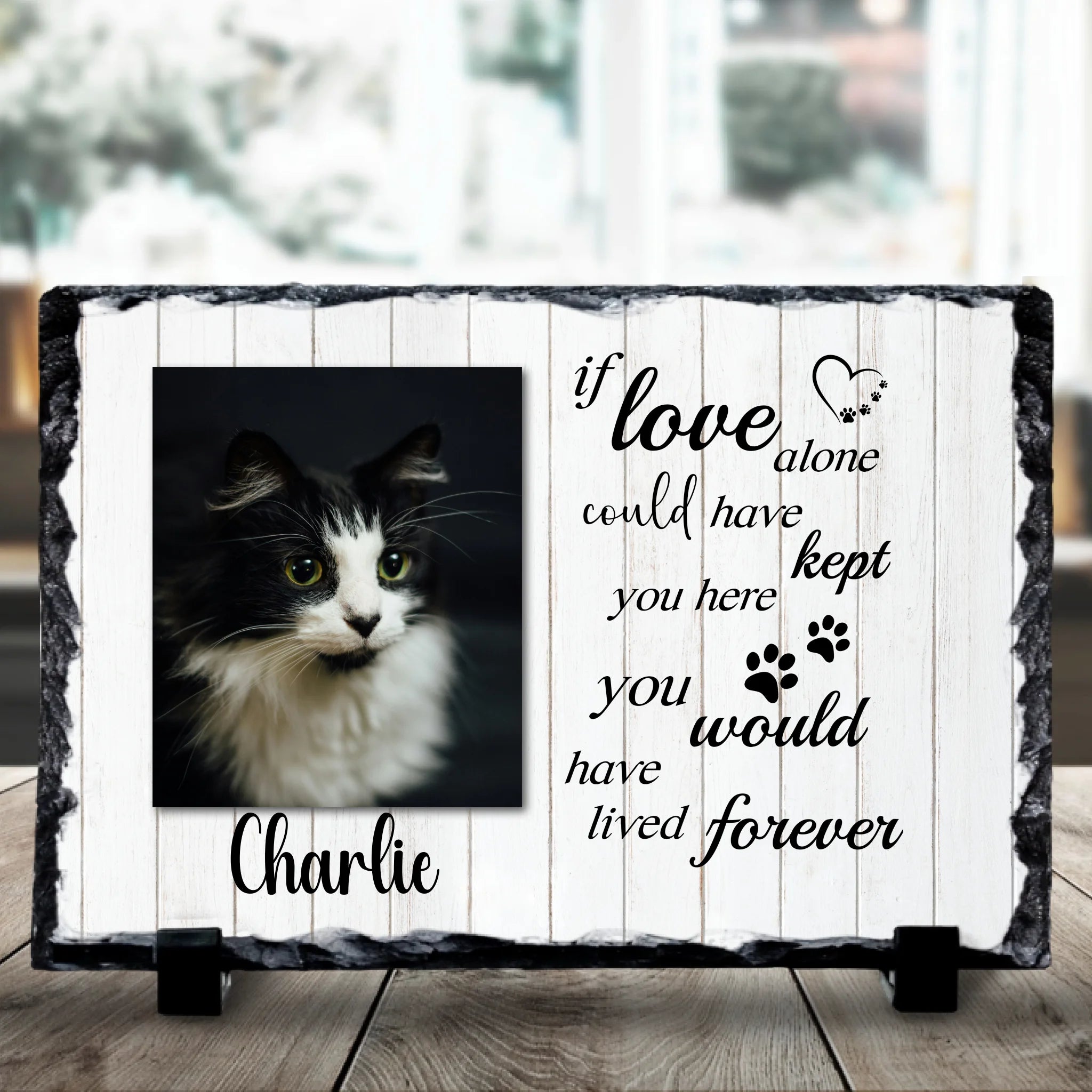 Custom photo slate gift with personal photo printed on natural slate, shown close up
