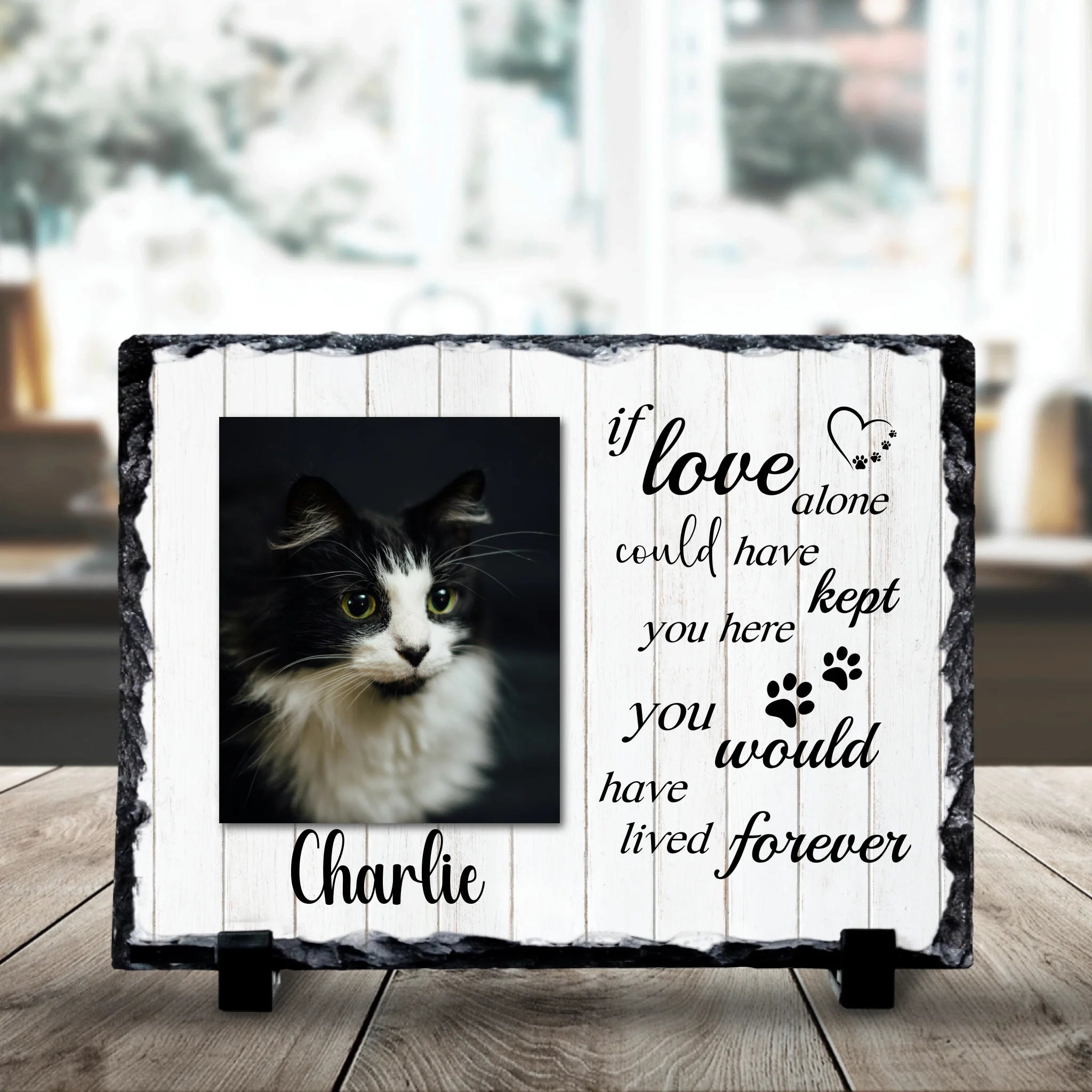 19x14cm personalised photo slate showing printed photo and memorial verse, viewed from the front