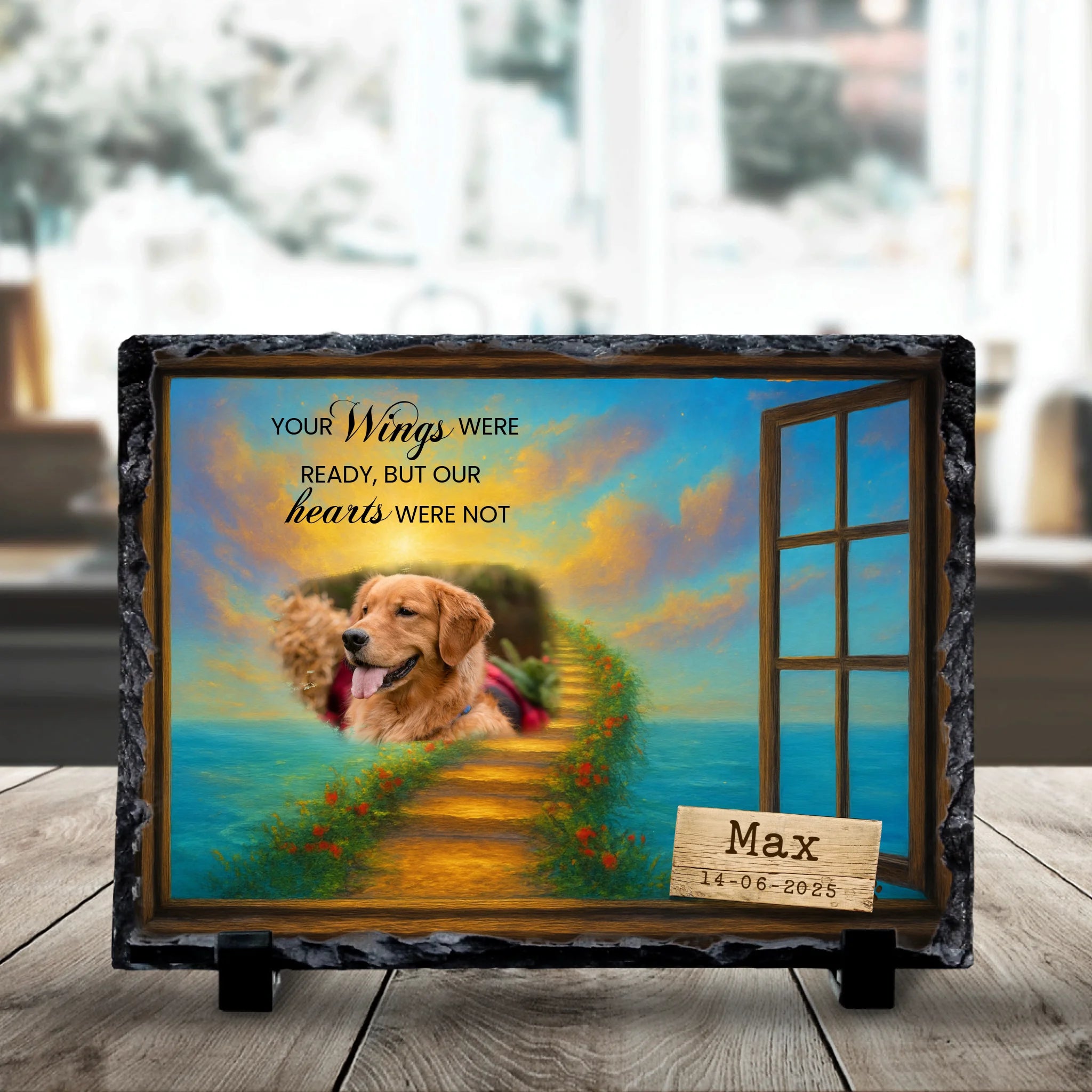 19x14cm personalised memorial photo slate with printed quote and image
