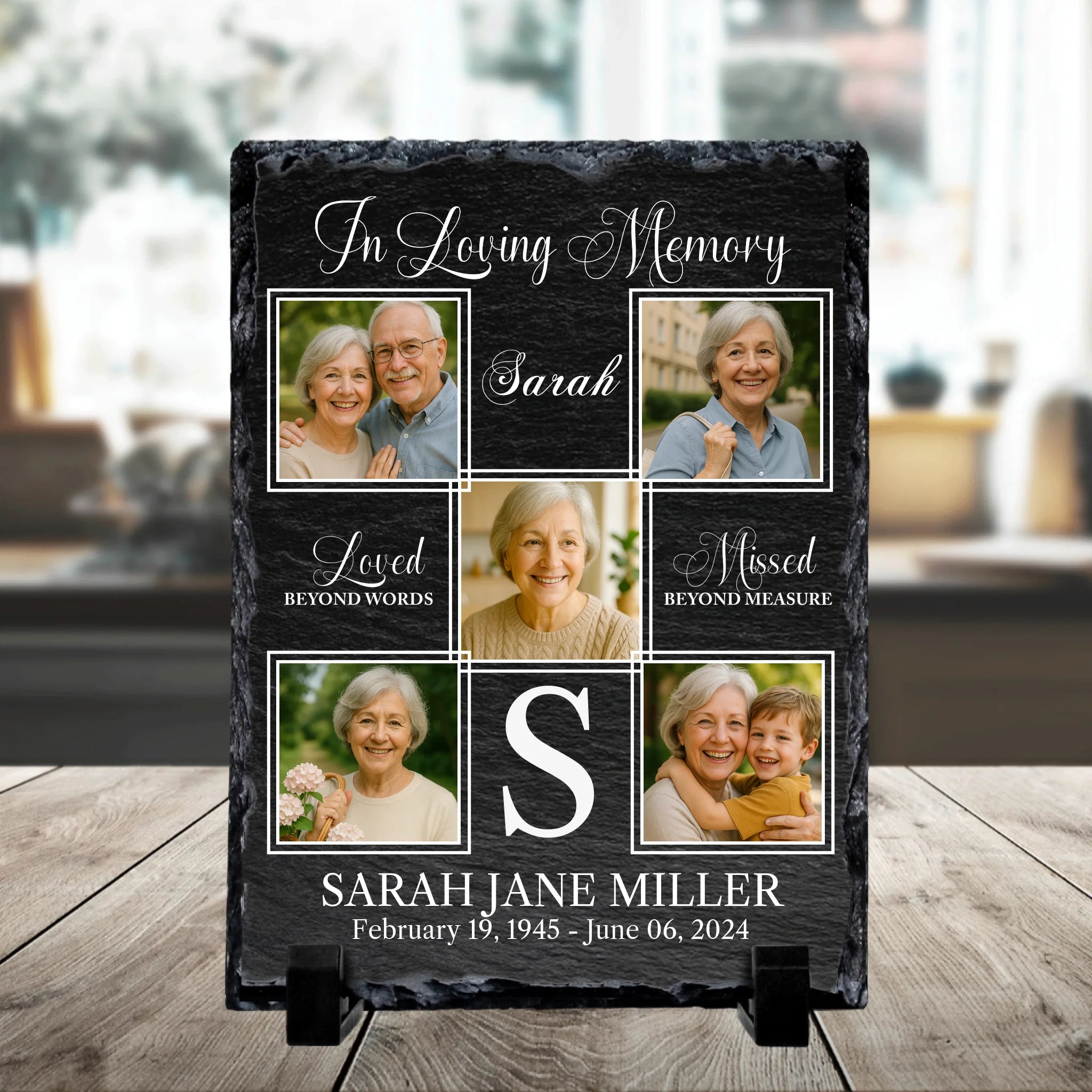 Custom photo slate gift with multiple photos printed on natural slate