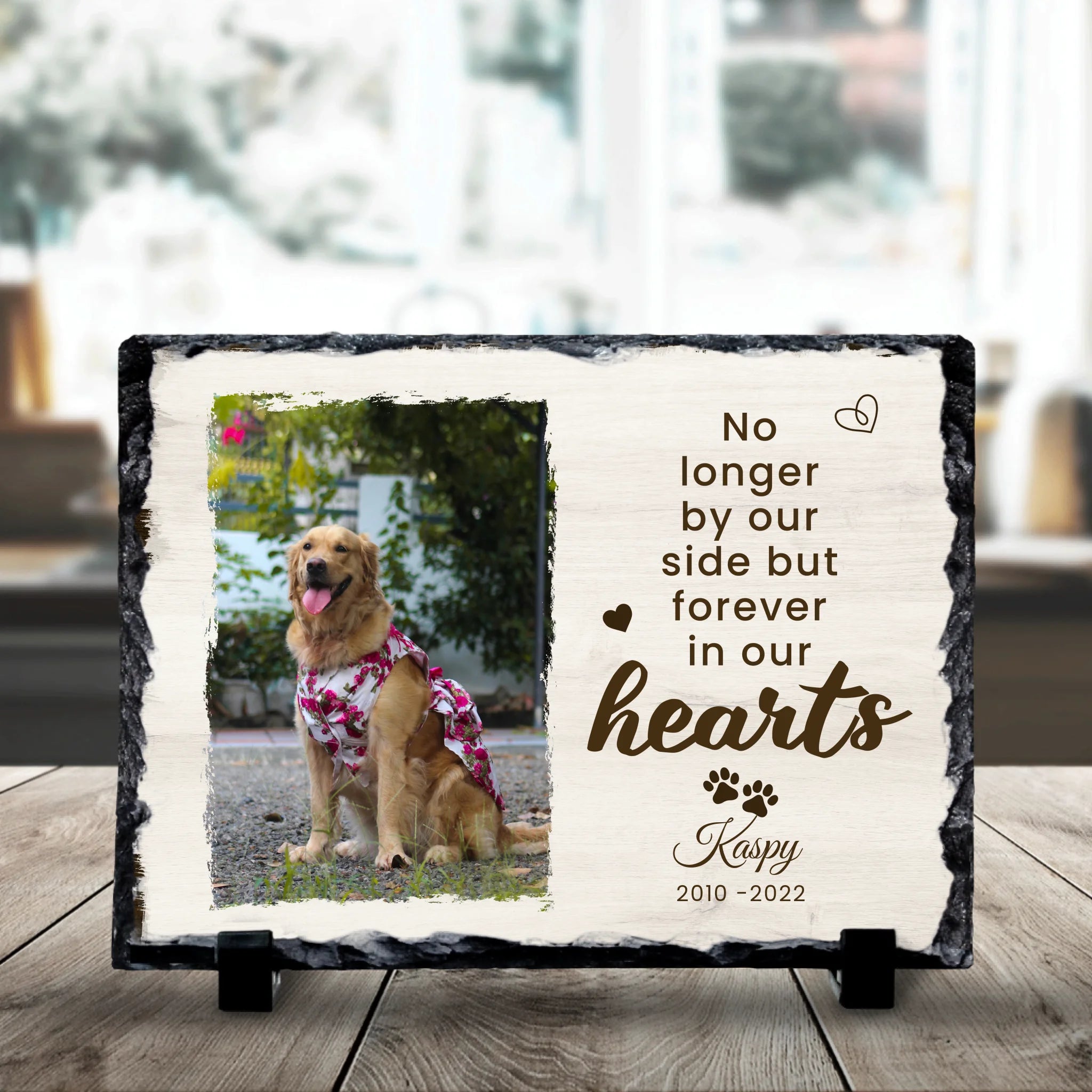 19x14cm personalised photo slate showing custom pet memorial print