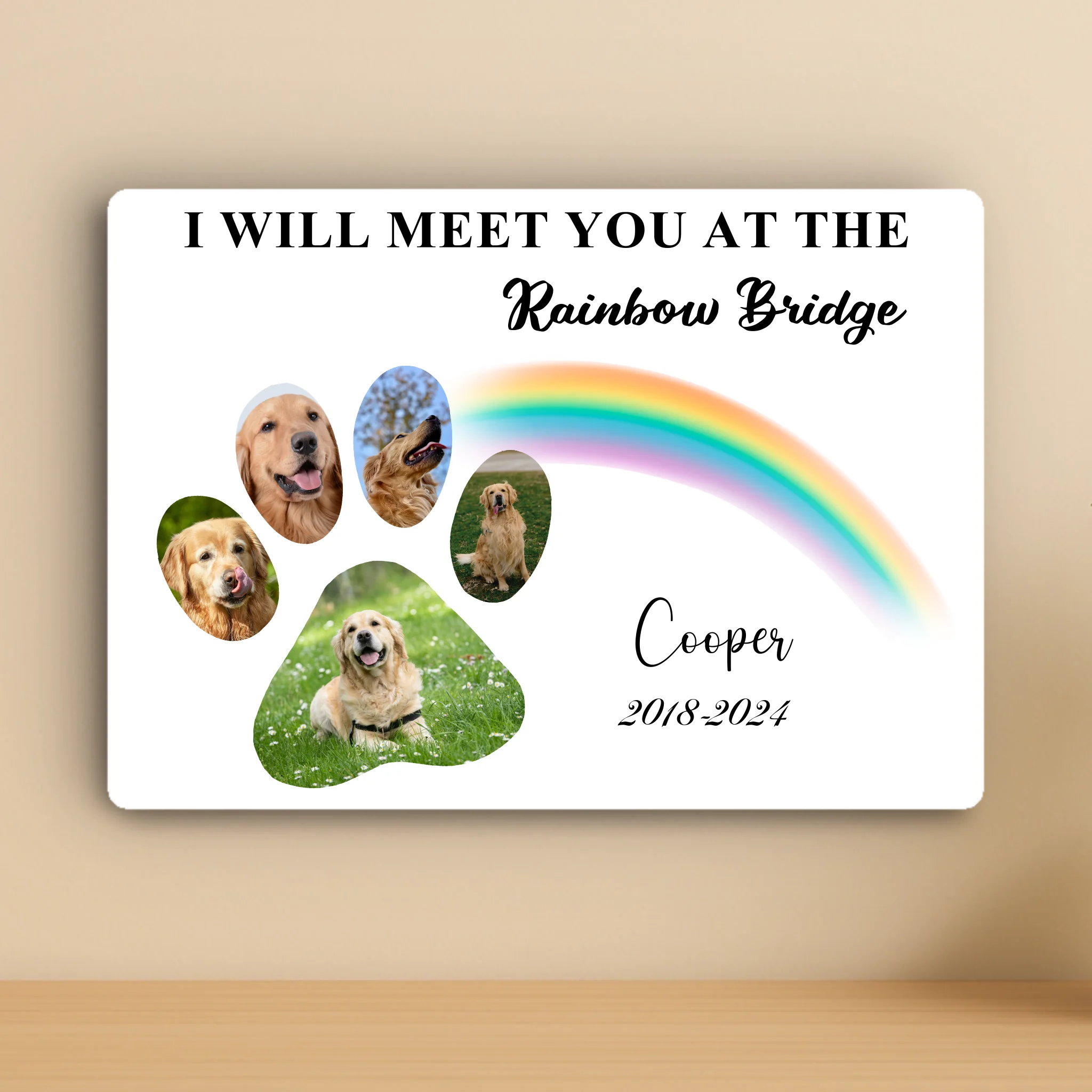 Custom Personalised Pet Memorial Metal Photo Panel - Rainbow Bridge 3