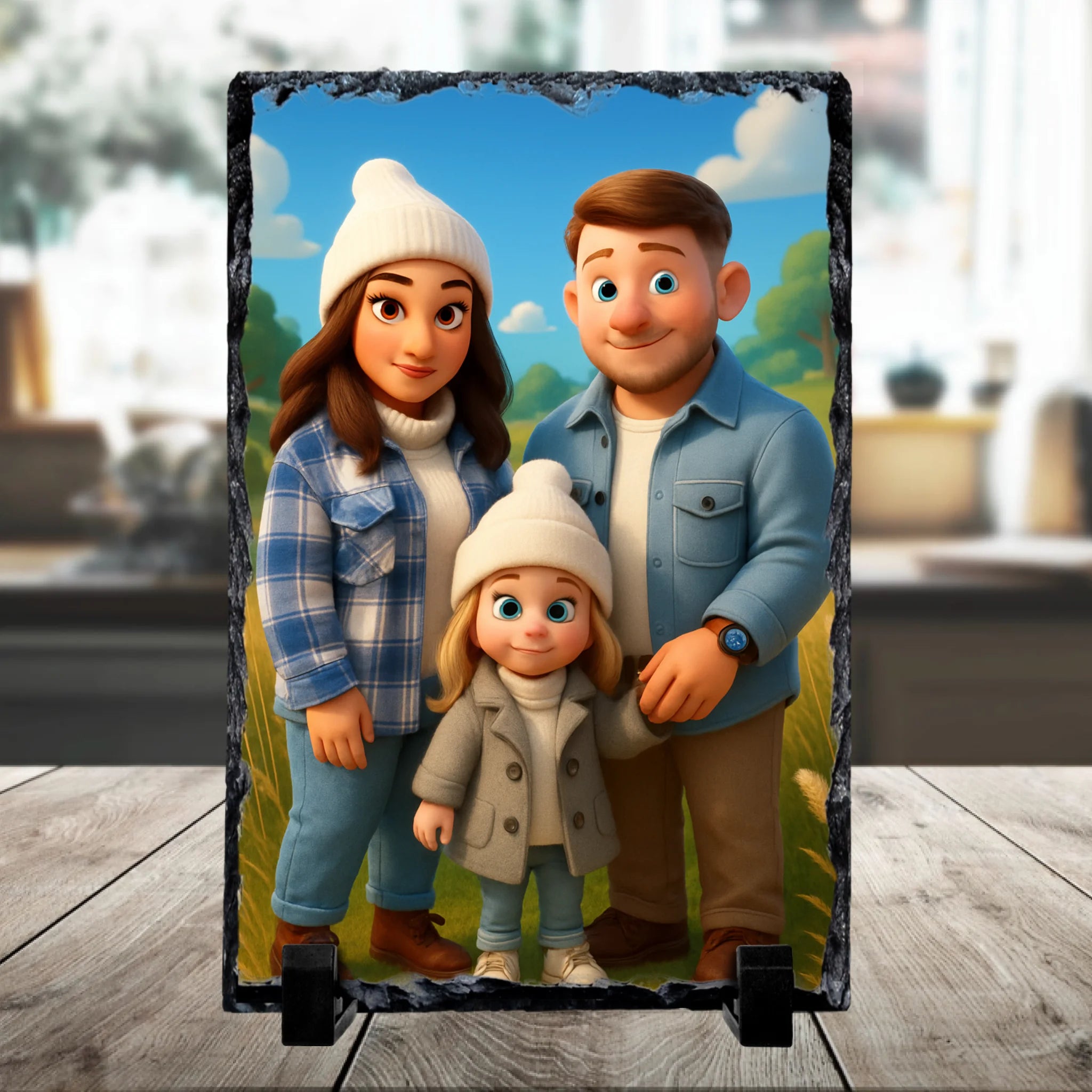 Custom Personalised Photo Slate – Cartoon Effect Family Portrait Gift, Unique Keepsake for Home
