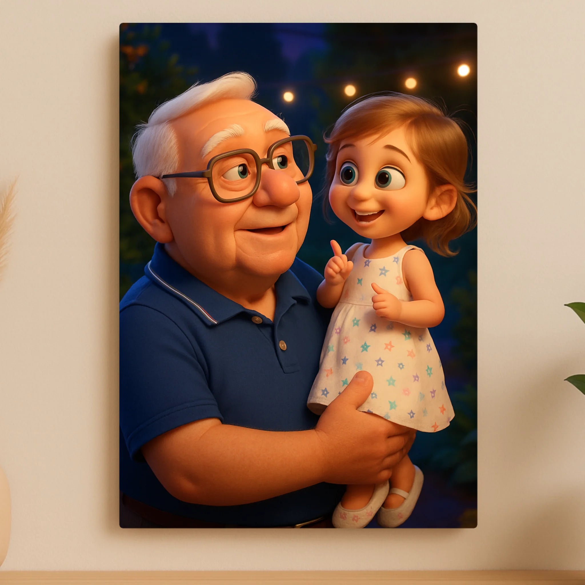 Custom Personalised Aluminium Photo Panel – Cartoon Effect Grandparent & Child Portrait Gift, Family Wall Art