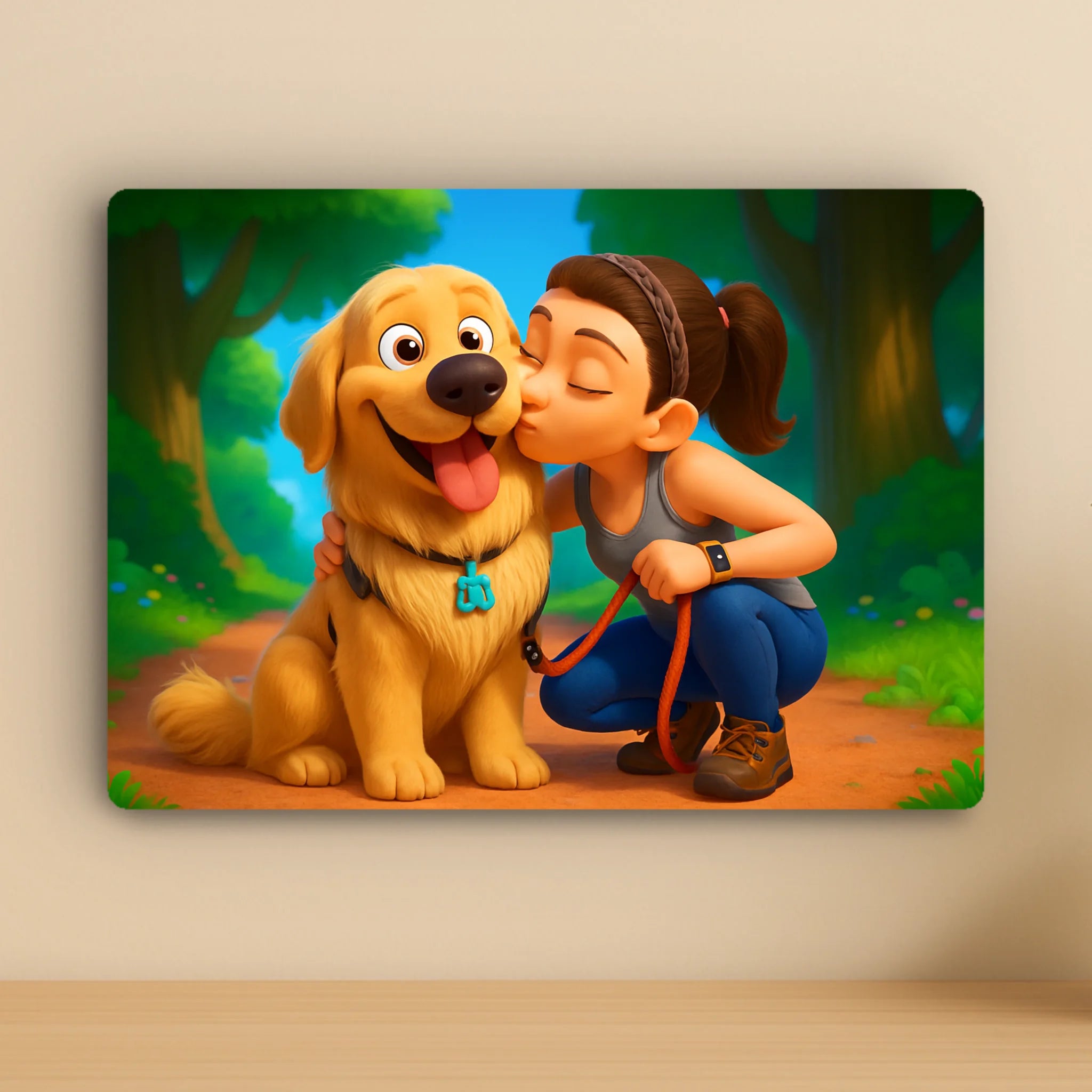 Custom Personalised Aluminium Photo Panel – Cartoon Effect Pet & Owner Gift, Unique Wall Art