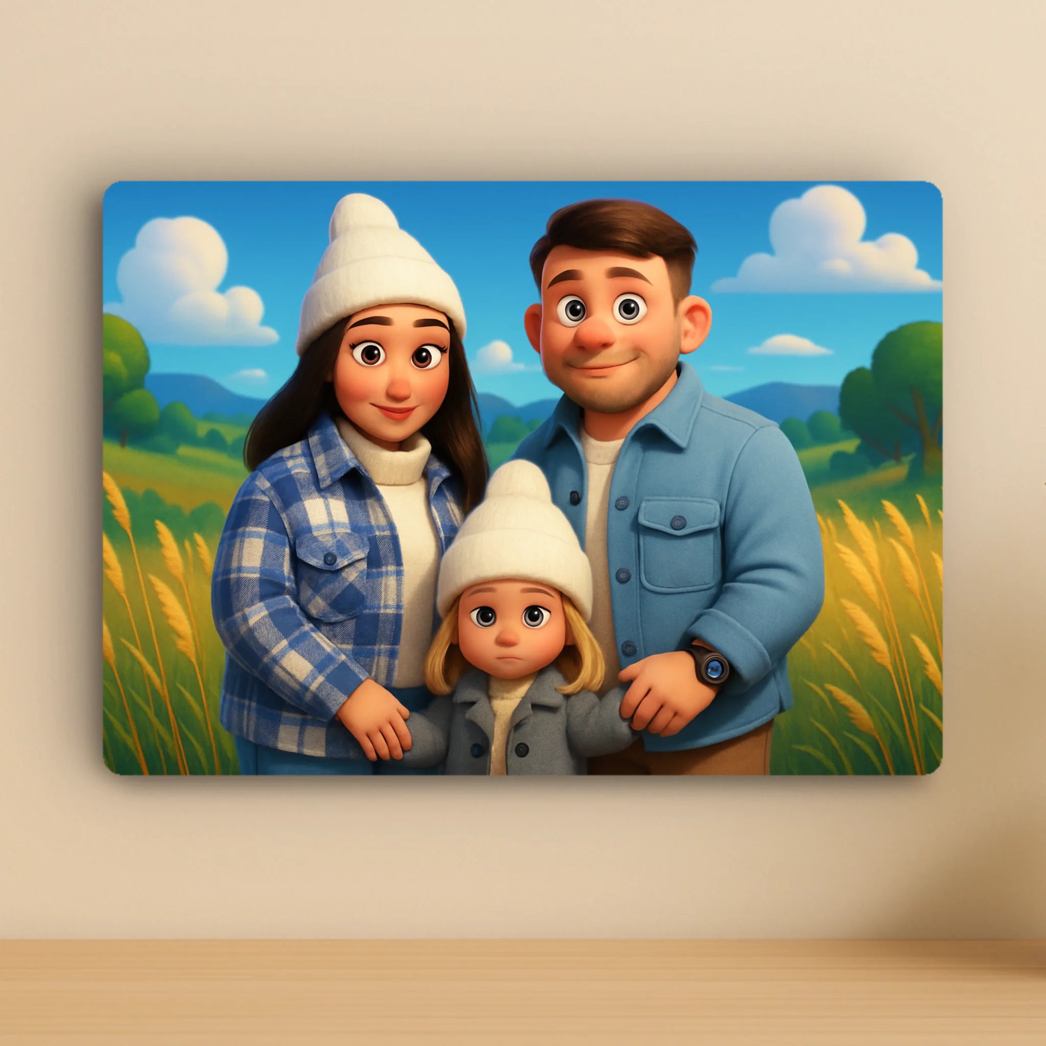 Custom Personalised Aluminium Photo Panel – Cartoon Effect Family Portrait Gift, Special Wall Art for Home