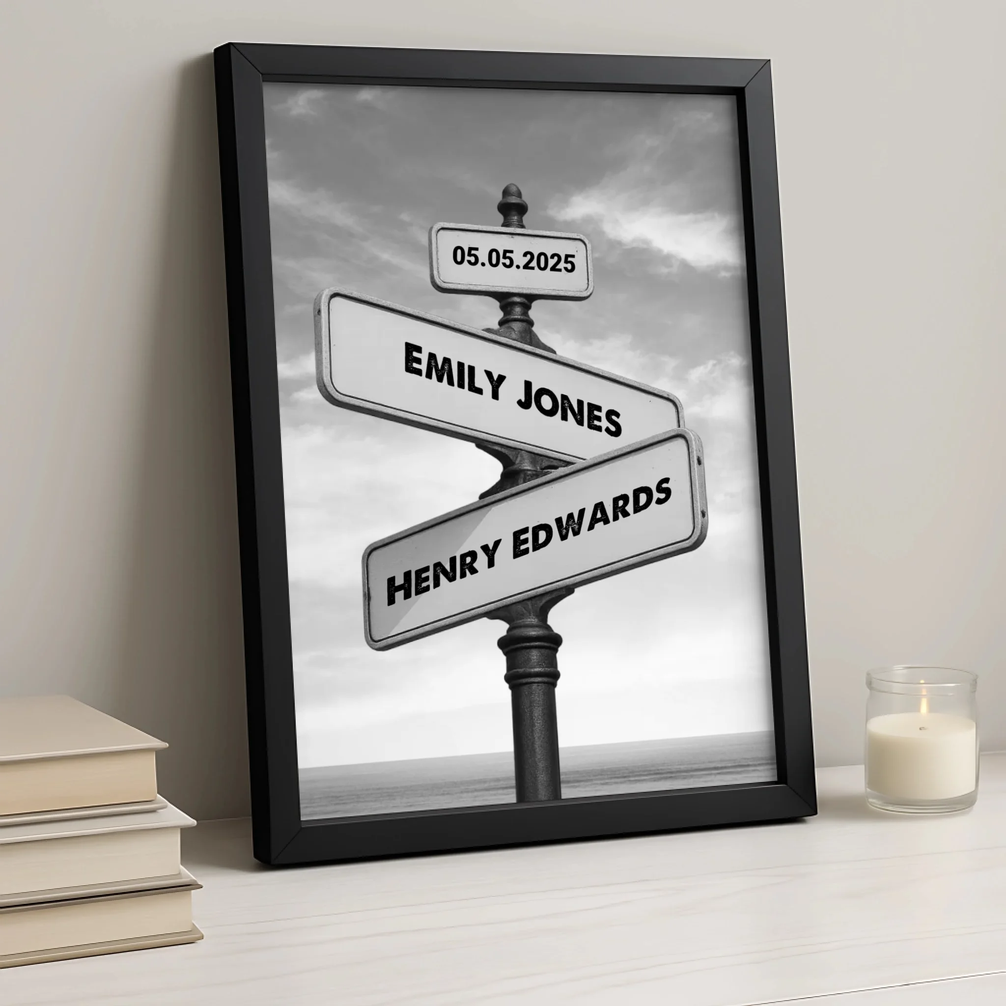 Personalised photo frame with vintage street sign design for couples