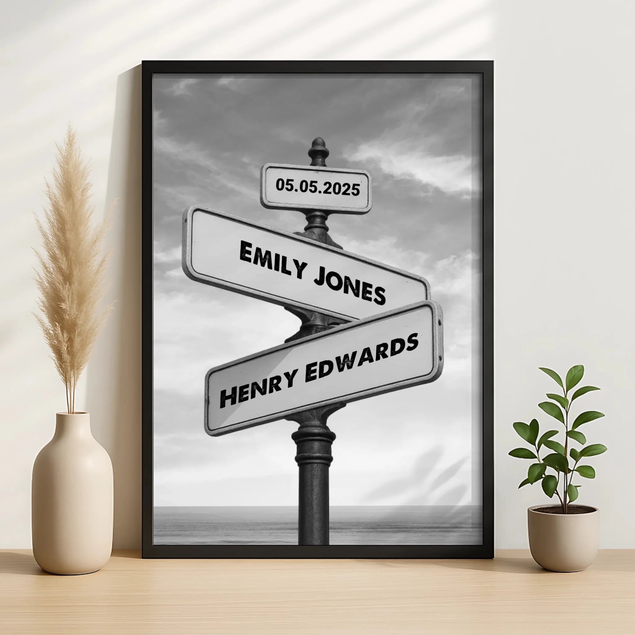 Custom couples street sign photo frame showing personalisation options