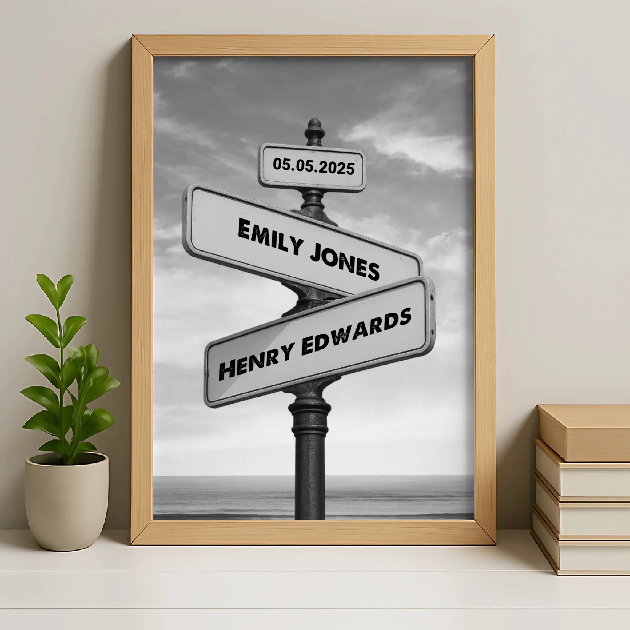 Oak finish personalised couples street sign photo frame