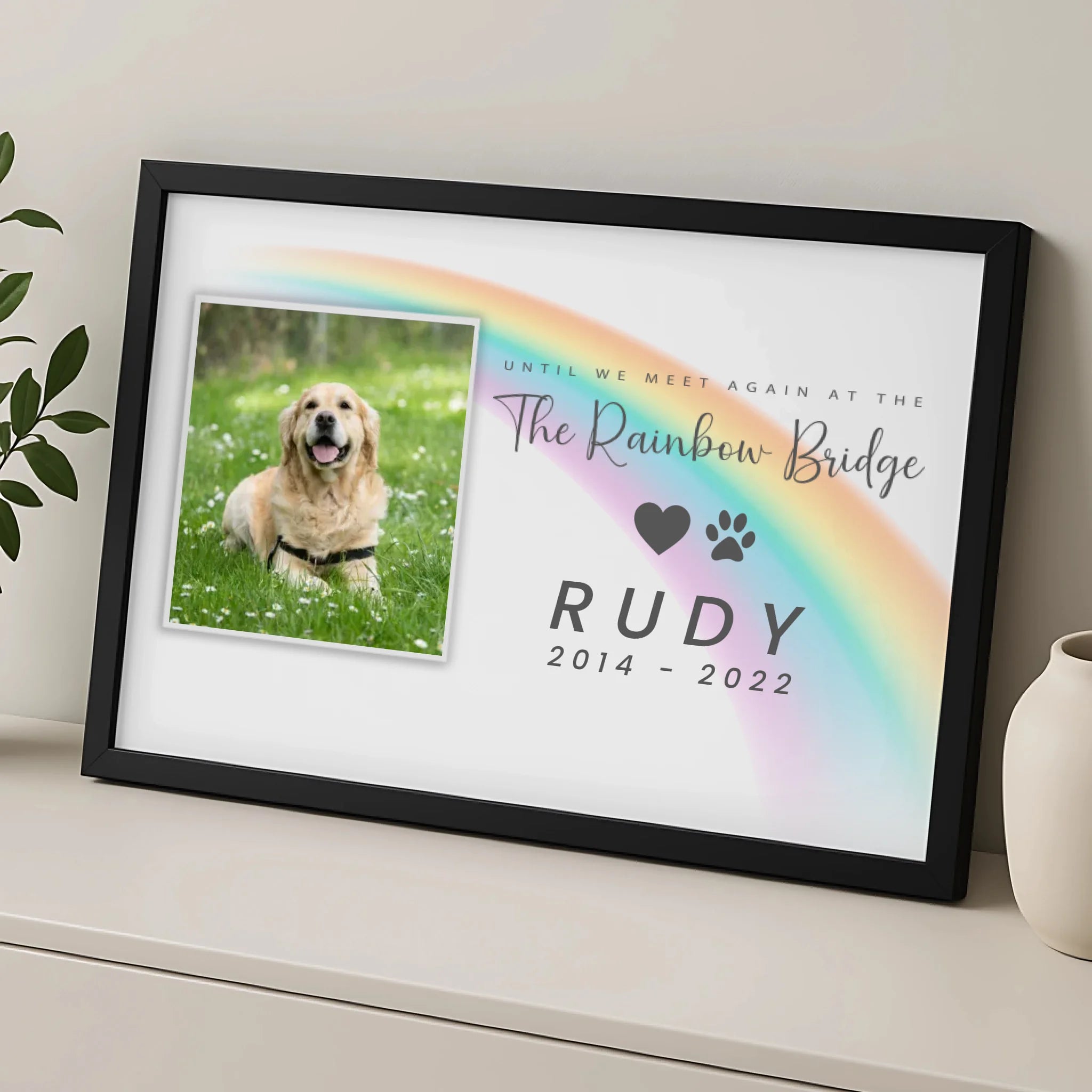 Personalised photo frame for pet memorial in A4 size with custom name text