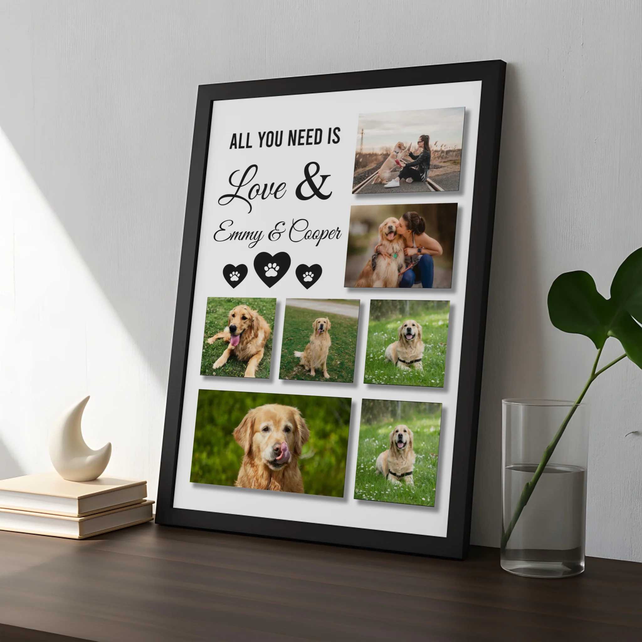 Single photo personalised pet frame in A3 size featuring a dog portrait