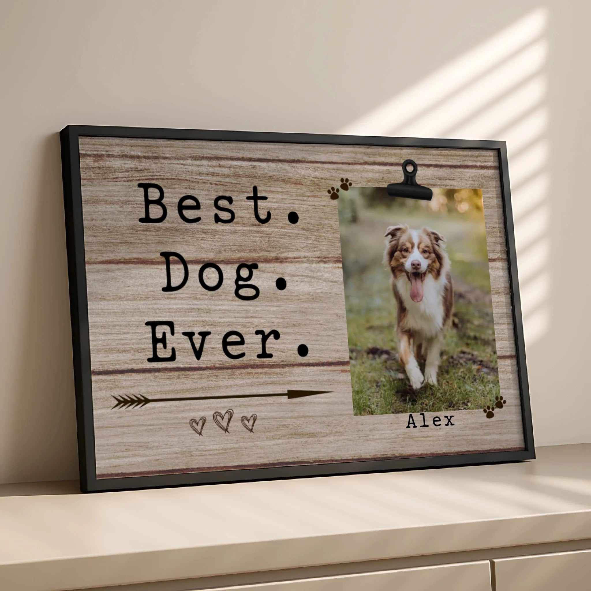 Best Dog Ever personalised photo frame print with dog name and photo