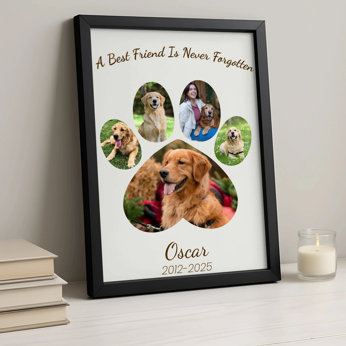 Personalised Pet Memorial Paw Print Photo Collage | Dog Loss Remembrance Gift | Custom Pet Portrait Frame A3 A4