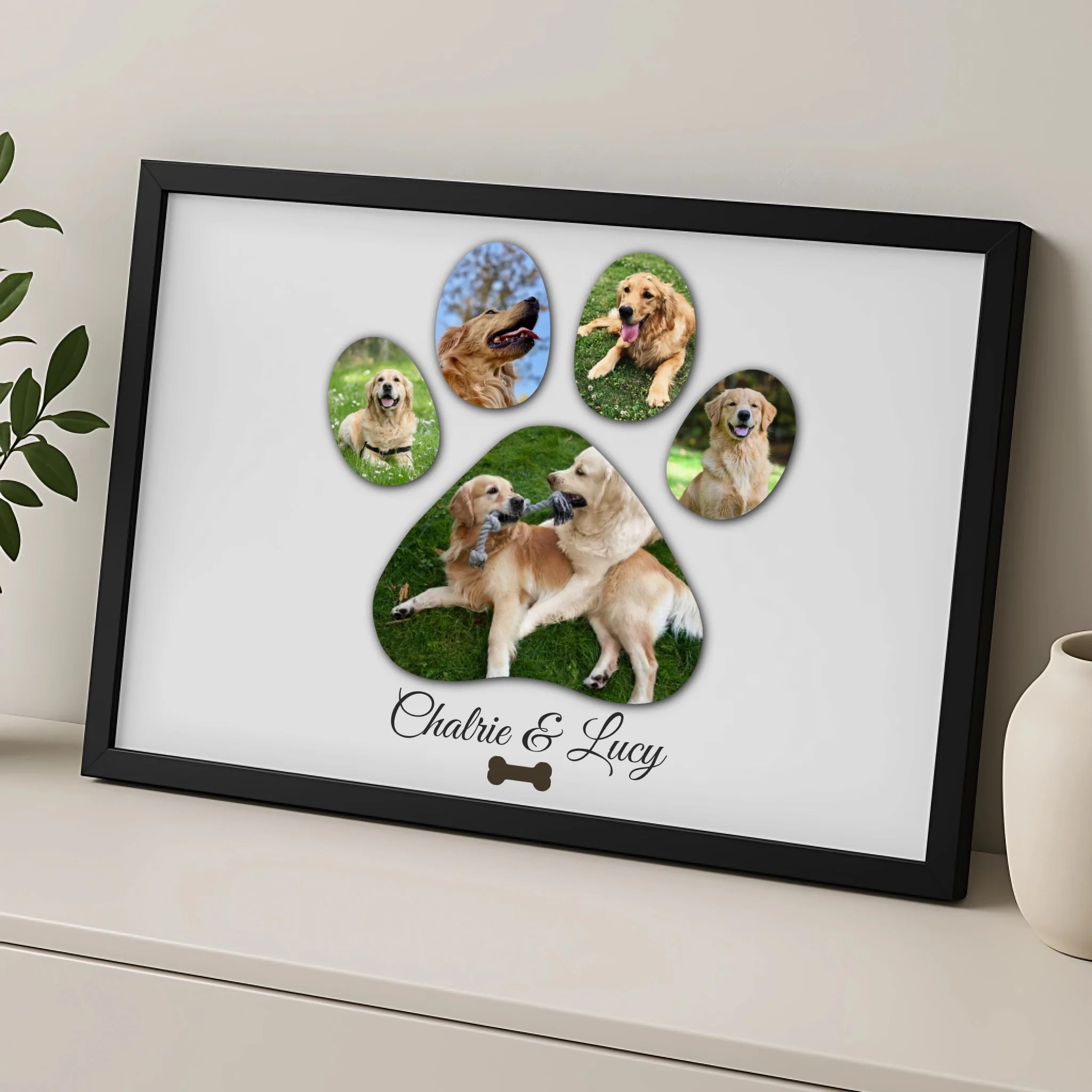 Custom multi-photo pet frame with paw print layout in A3 size