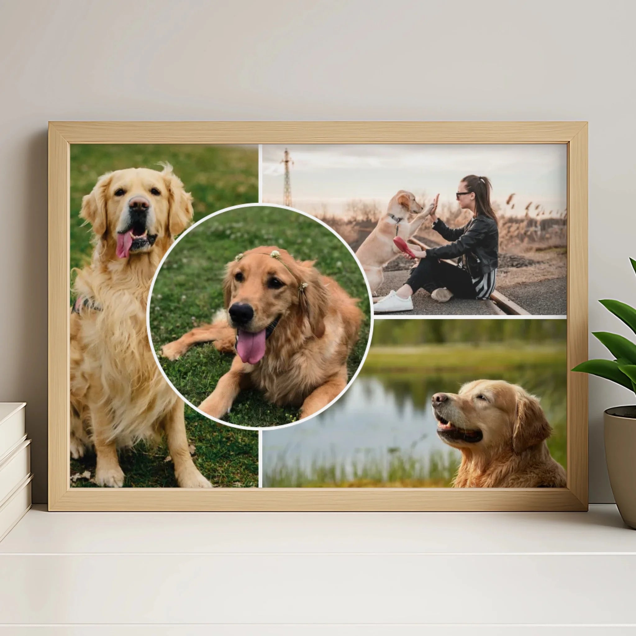 Custom dog photo collage frame with white mount, personalised pet keepsake