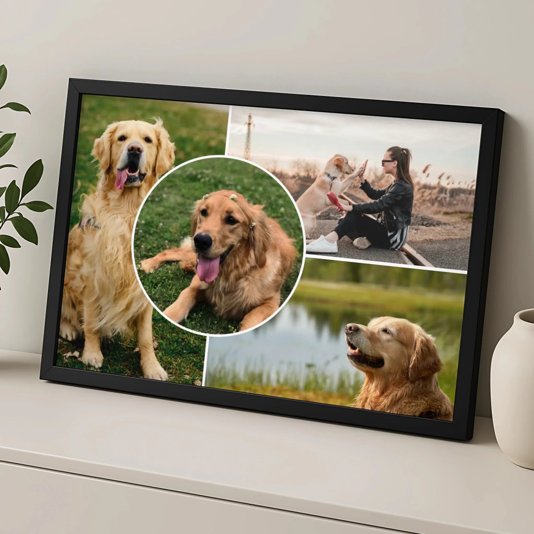 Four-photo custom pet photo frame gift showing dog pictures