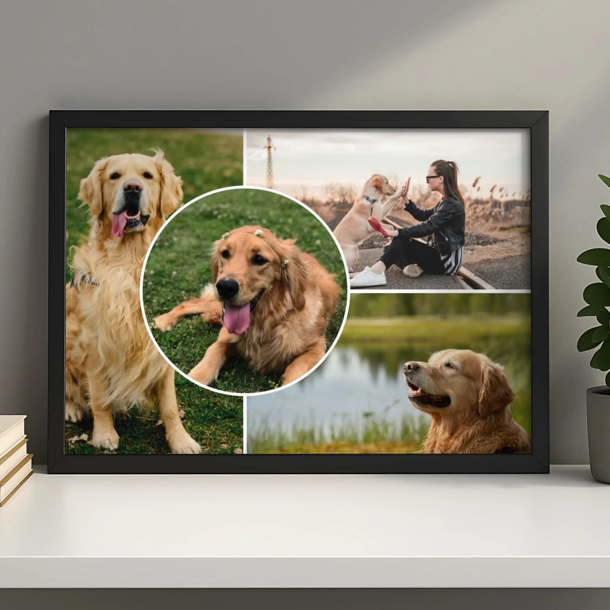 Personalised dog photo collage frame displaying multiple dog photos in a custom layout