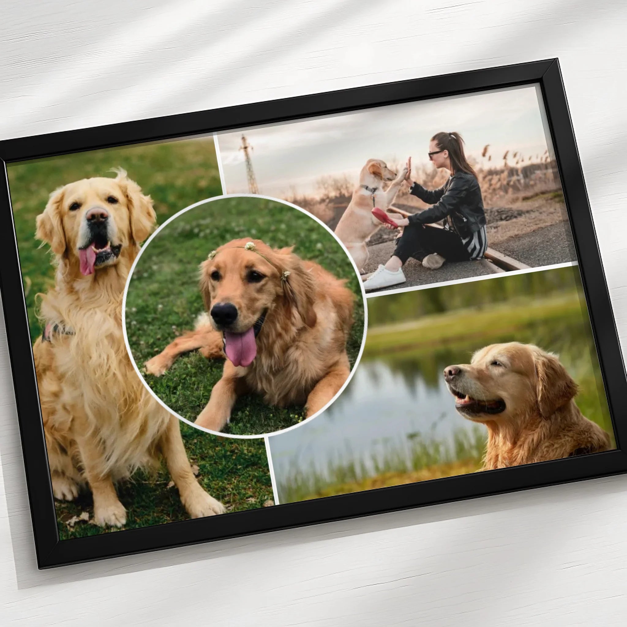 Seven-photo personalised dog photo collage frame in A3 size