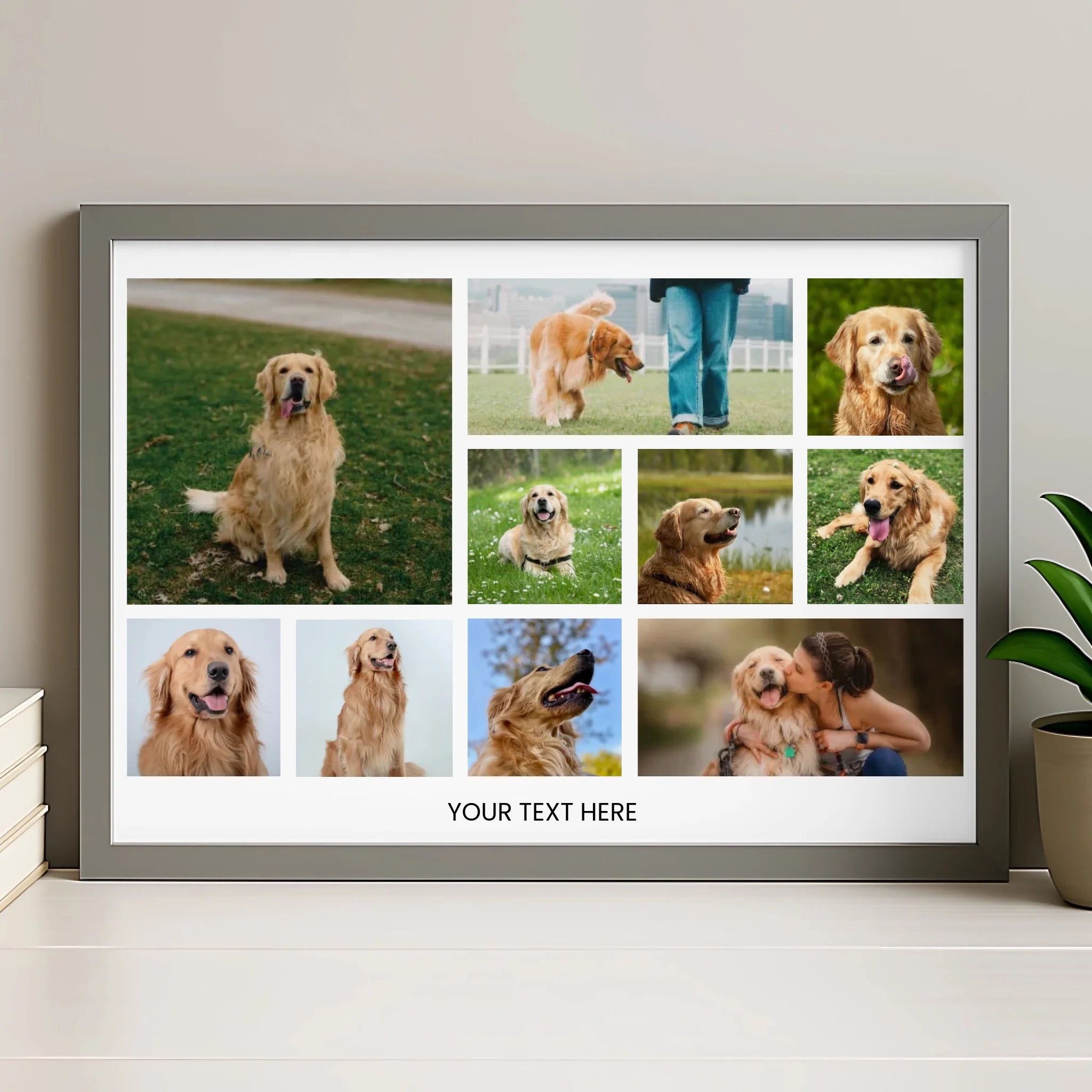 Grey personalised dog photo frame with multiple pet photos