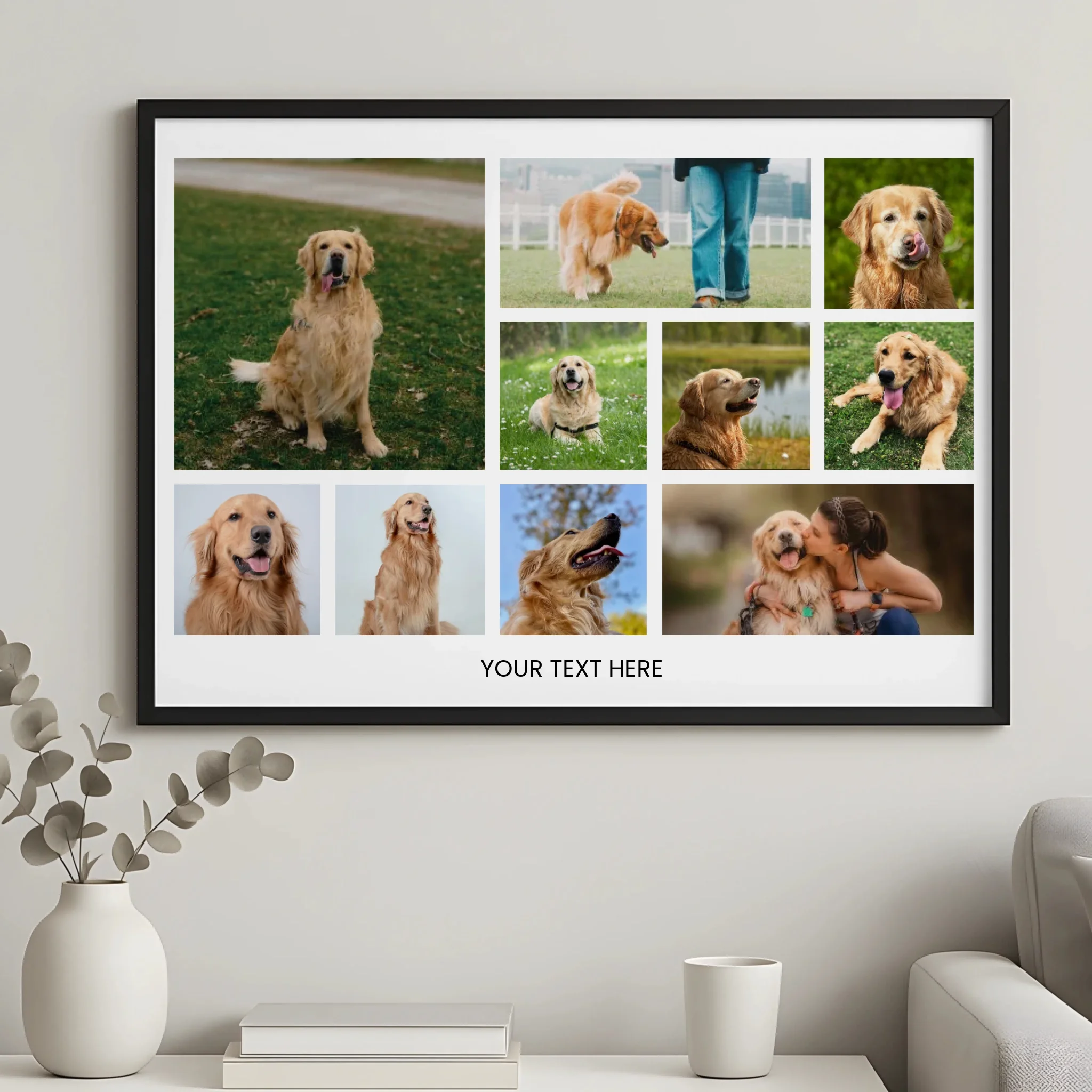 A3 personalised dog photo frame displaying a collage of pet pictures
