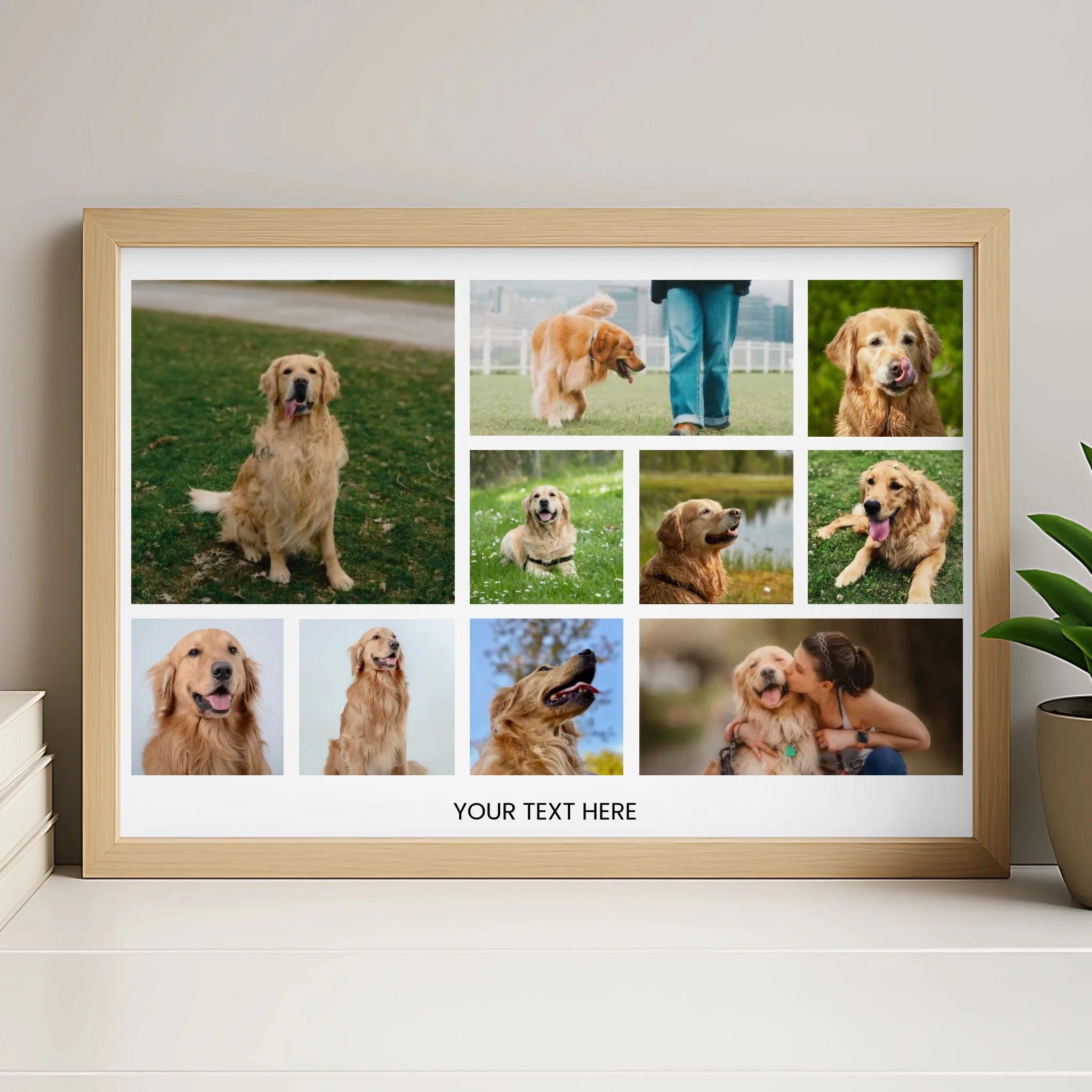 White personalised dog photo collage frame with 10 photo slots