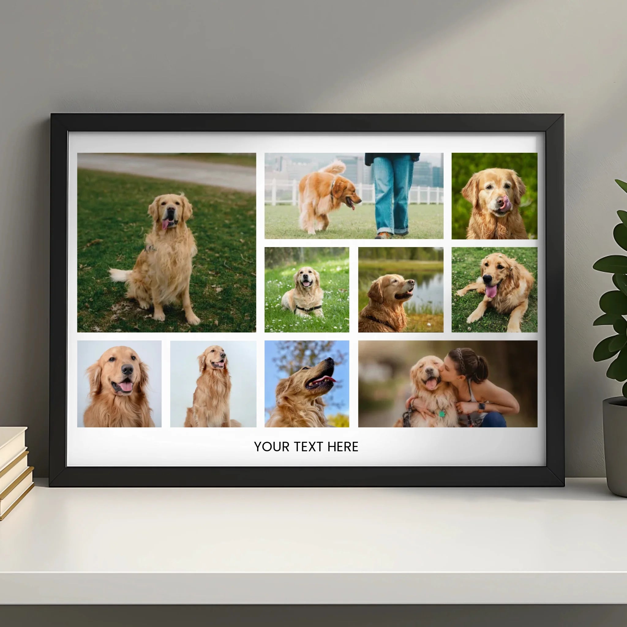 Personalised dog photo collage frame showing multiple pet photos arranged in a grid
