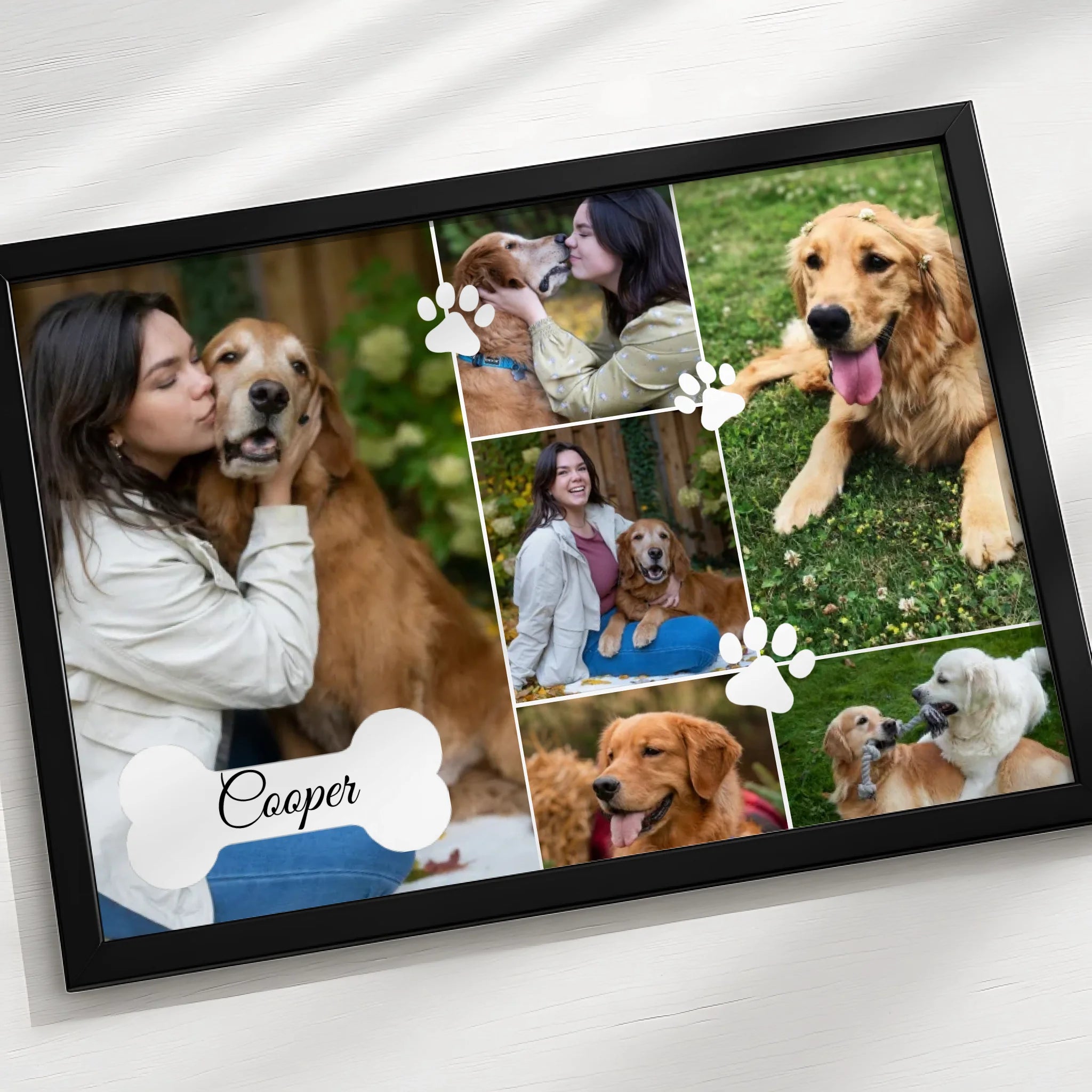 A3 personalised dog photo frame with collage layout and custom pet name