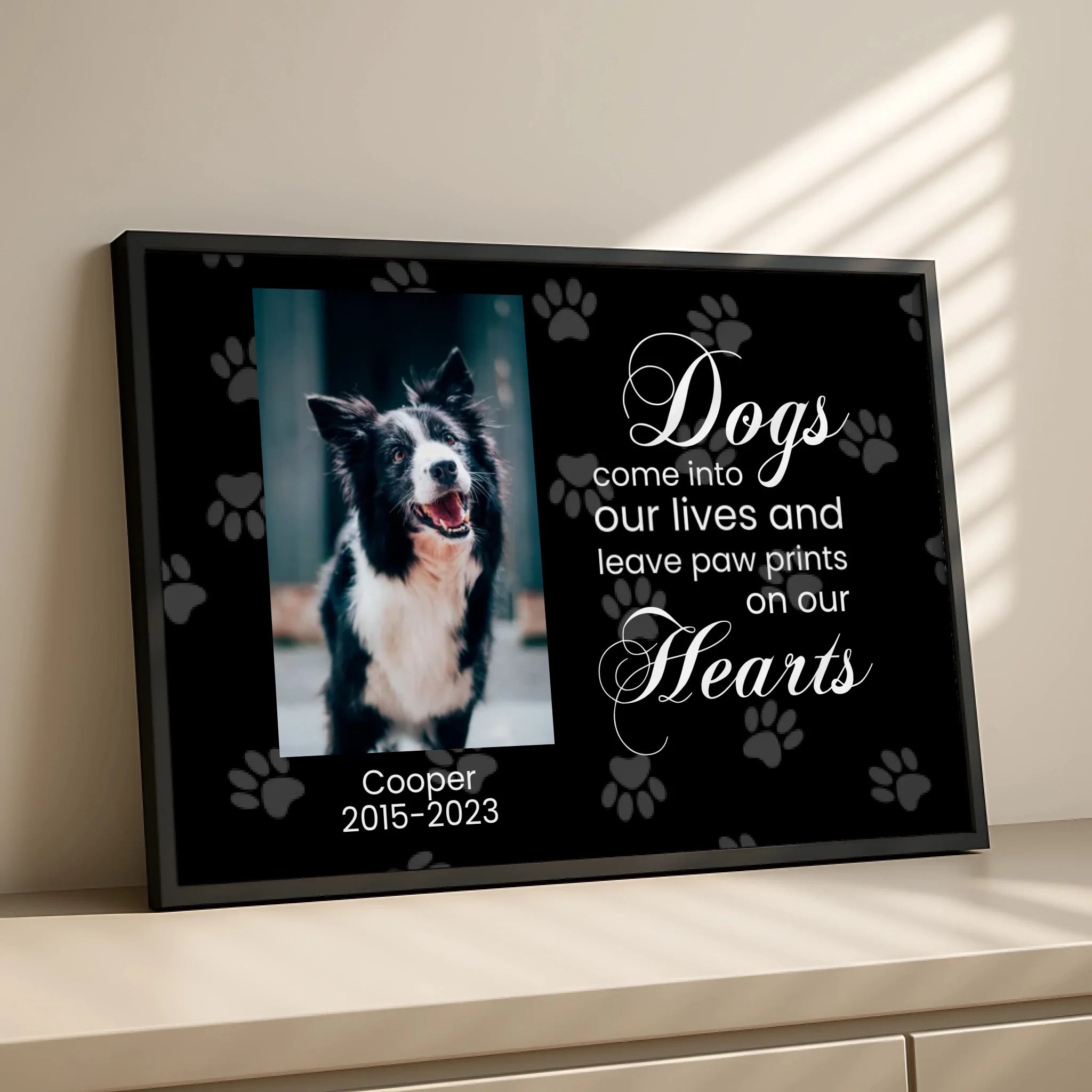 Custom dog memorial wall art frame with printed quote