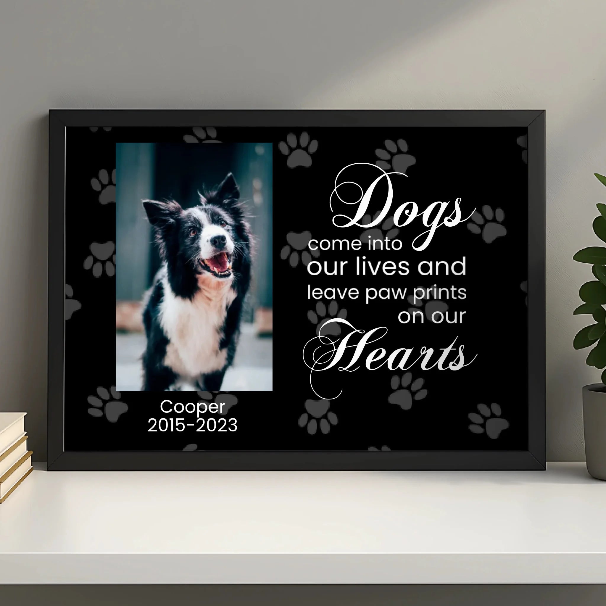 Personalised dog memorial photo frame with custom photo and quote