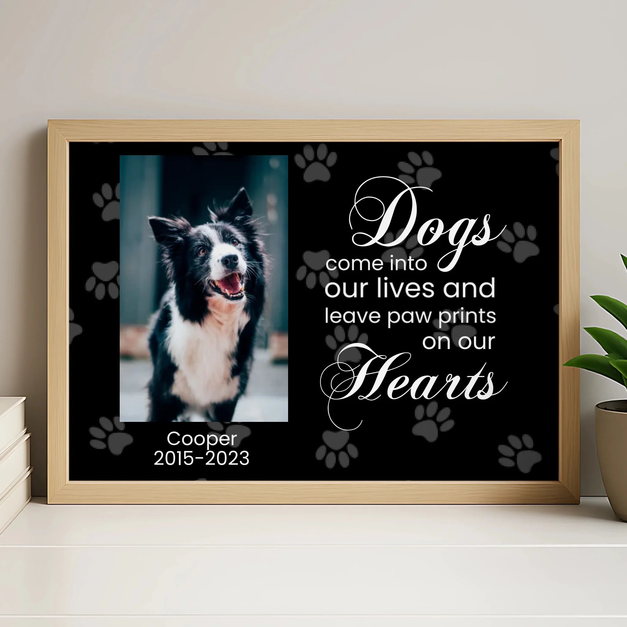 Personalised dog memorial photo frame in white finish