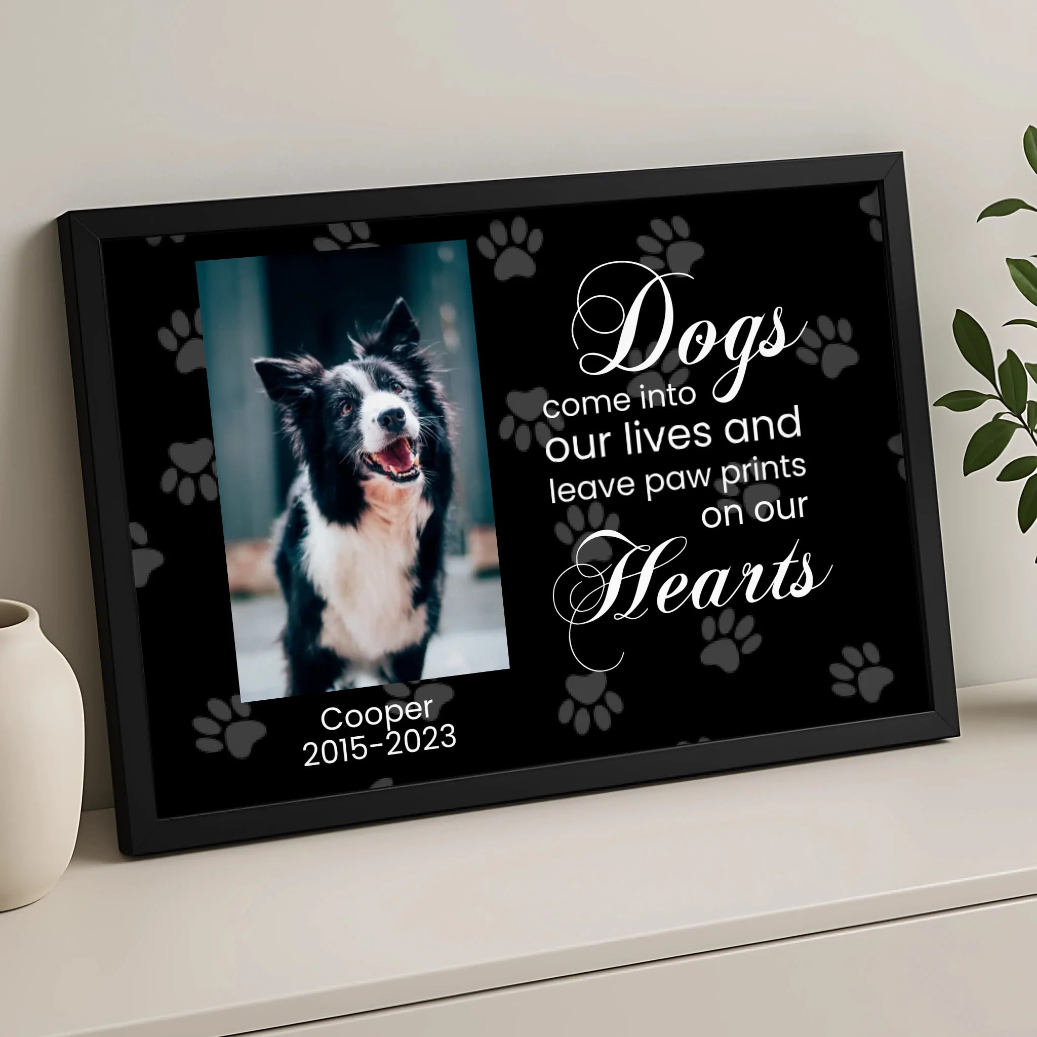 Pet loss remembrance photo frame personalised with dog photo