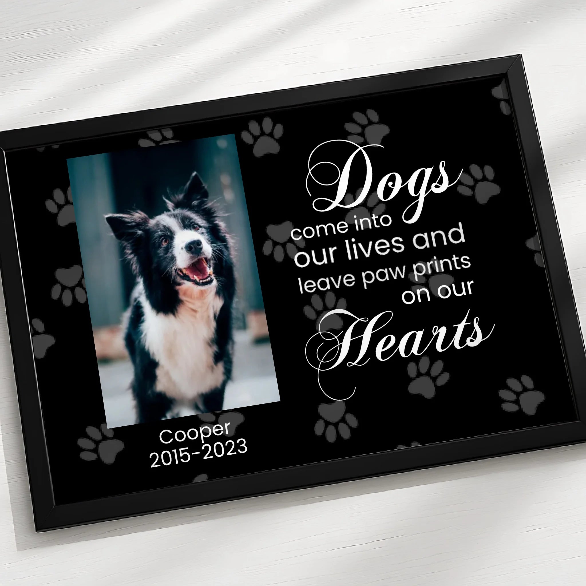 Dog remembrance gift frame with photo and personalised text