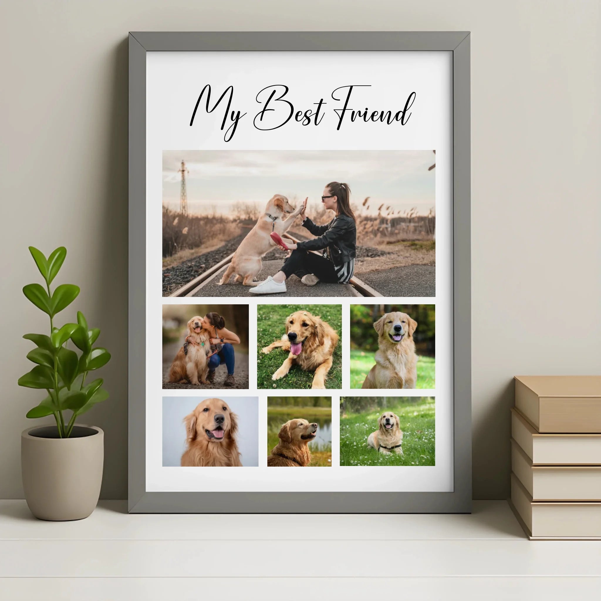 Personalised pet photo collage frame in grey finish