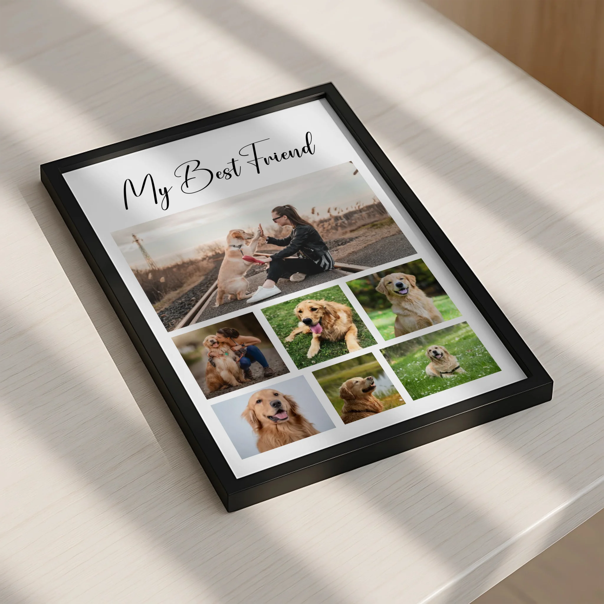 Custom pet photo frame displayed on a wall as dog wall art