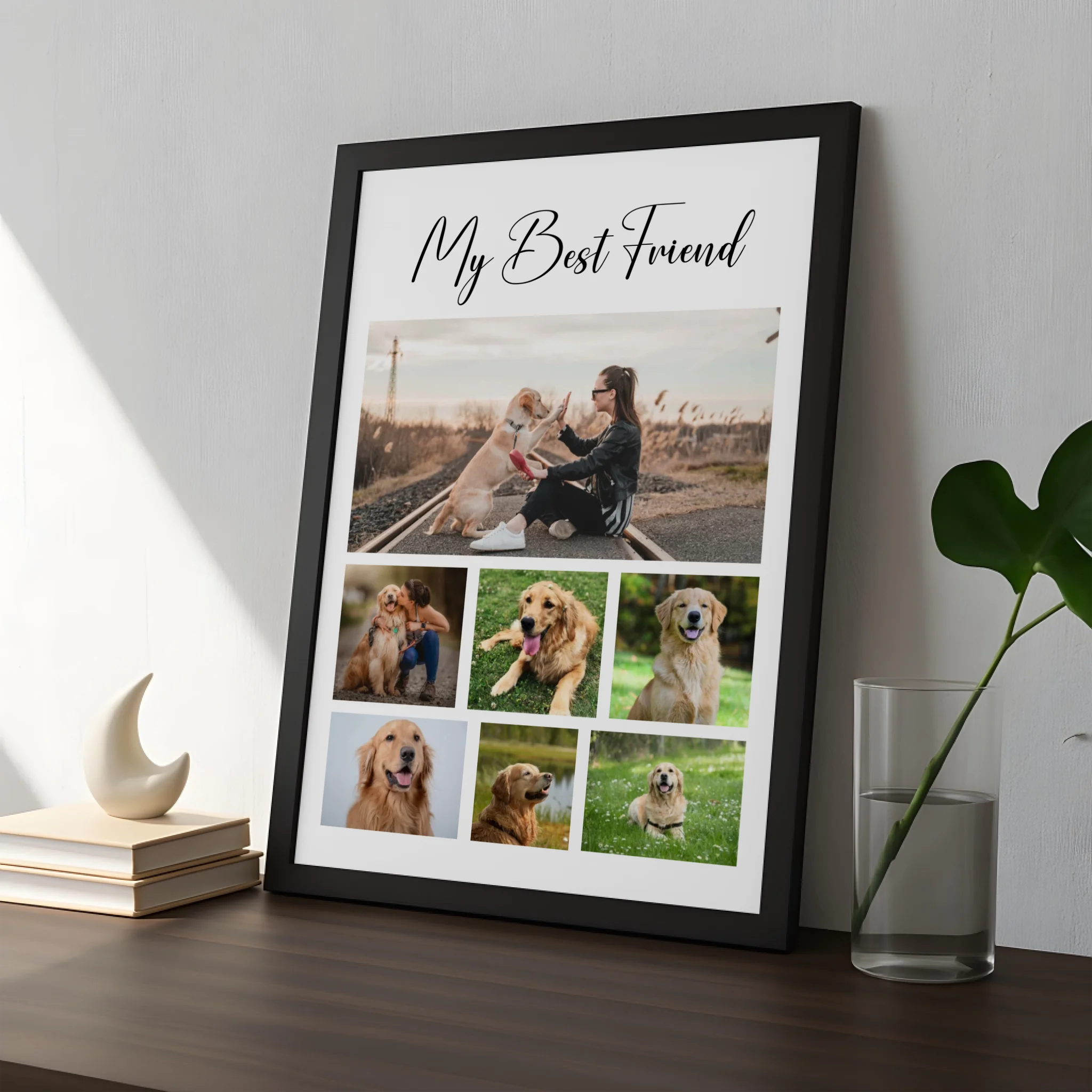 Front view of personalised pet photo collage frame with custom dog photos