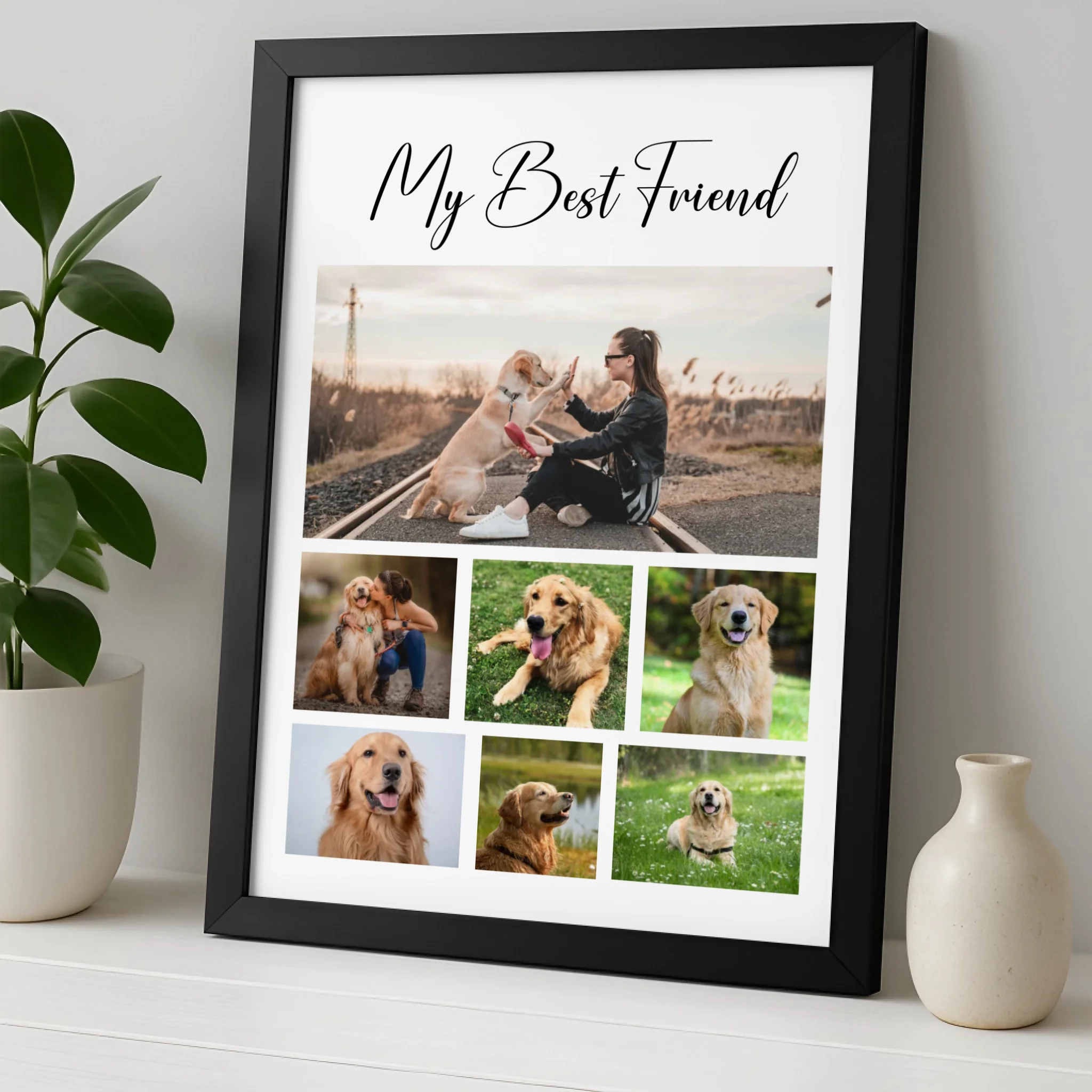 Custom dog photo collage frame printed with multiple pet pictures