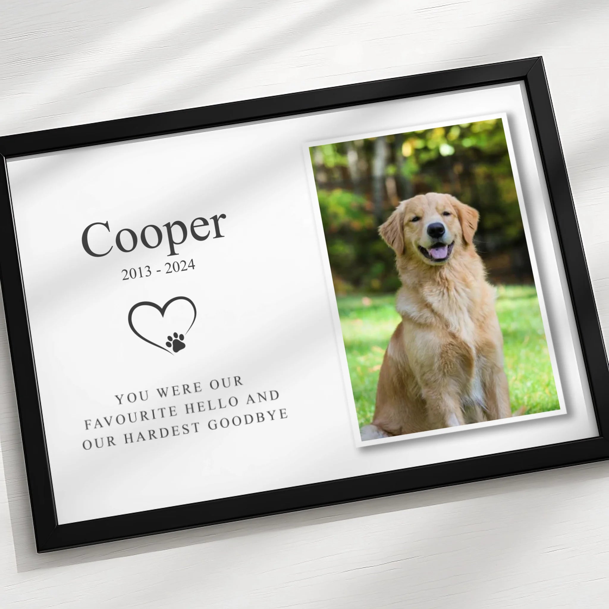 Rainbow Bridge memorial photo frame personalised with pet name