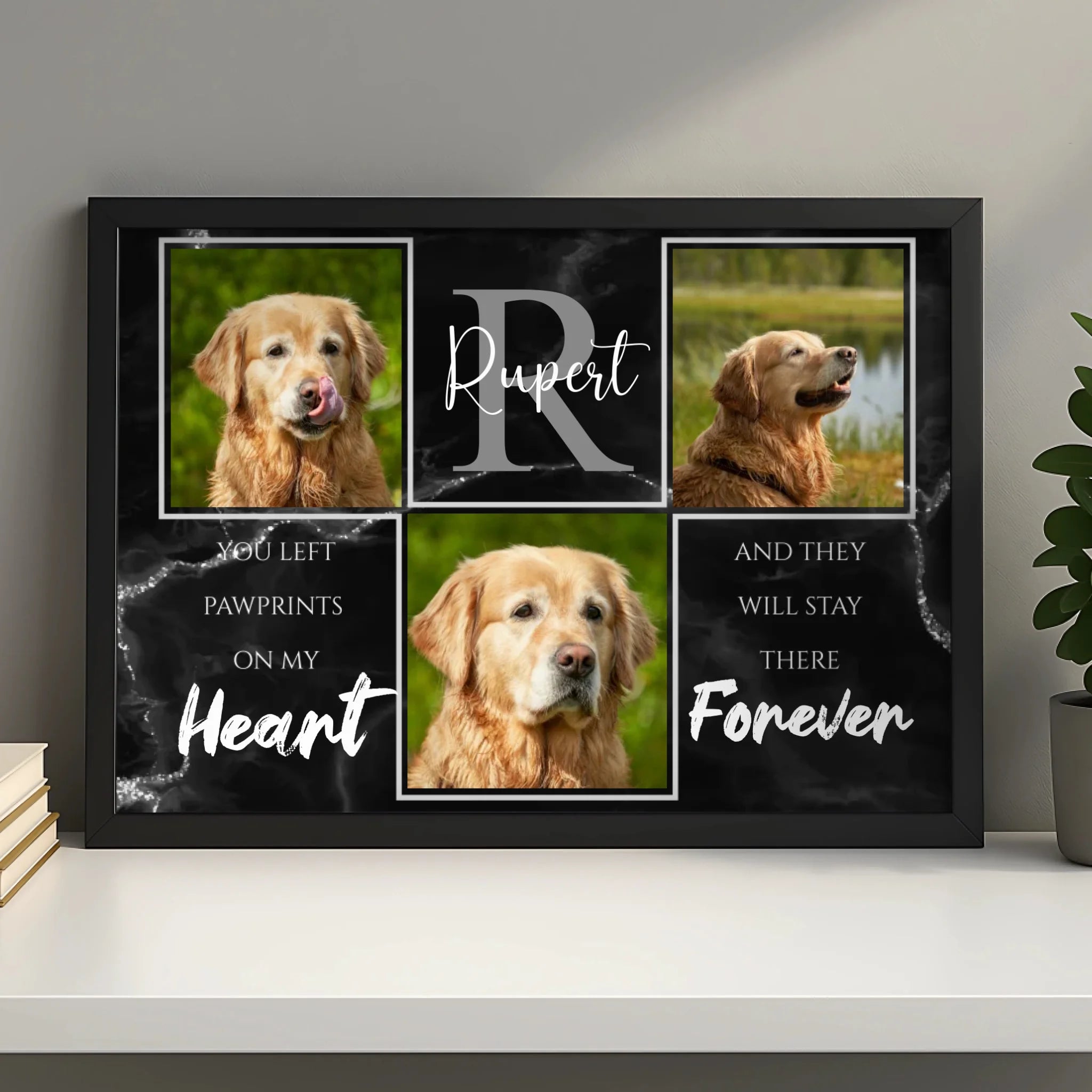 You Left Pawprints on My Heart personalised dog memorial photo frame